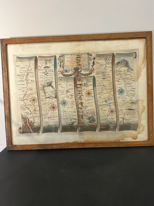 John Ogilby 1675 Road Map London to Rye Sussex Britannia Strip Map Framed0