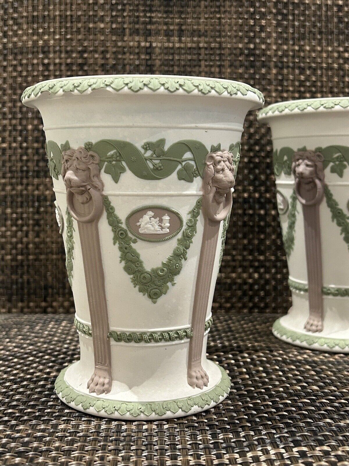 Wedgwood Jasperware 3 Colour tricolor vase pair 19th Century