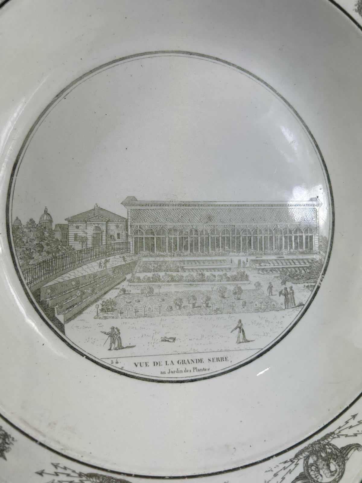 Antique Creil Paris “Vue de la Grande Serre” Transferware Plate