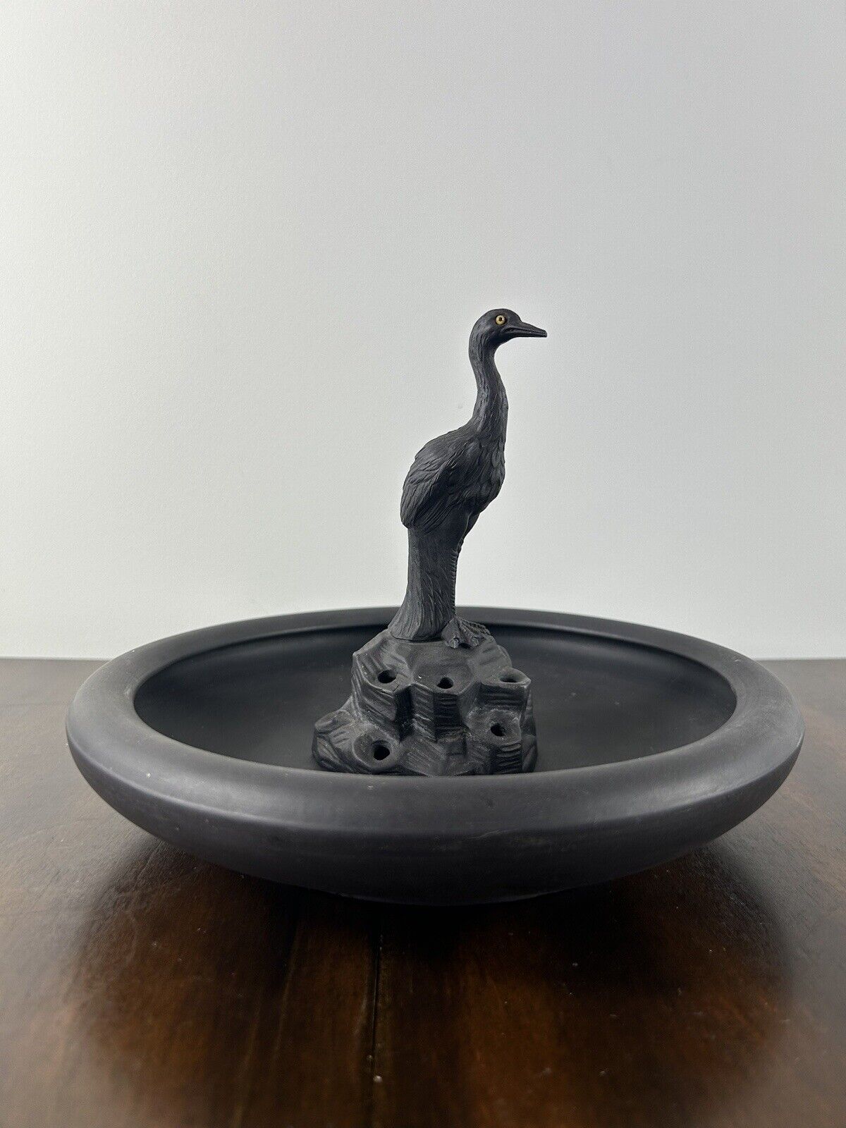 Wedgwood Basalt Figurine of Stork in Bowl