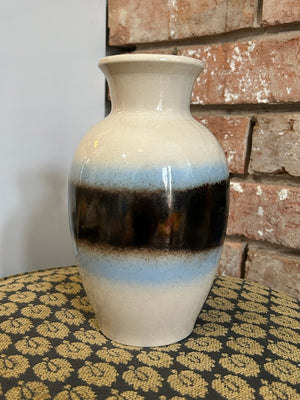 West German Pottery Vase 246 22 Cream Ground Black Band Mid Century Retro