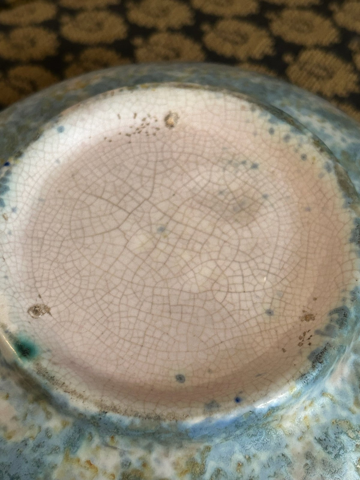 Vintage Studio Pottery Bowl Blue Drip Glaze Crackle Interior Art Pottery11