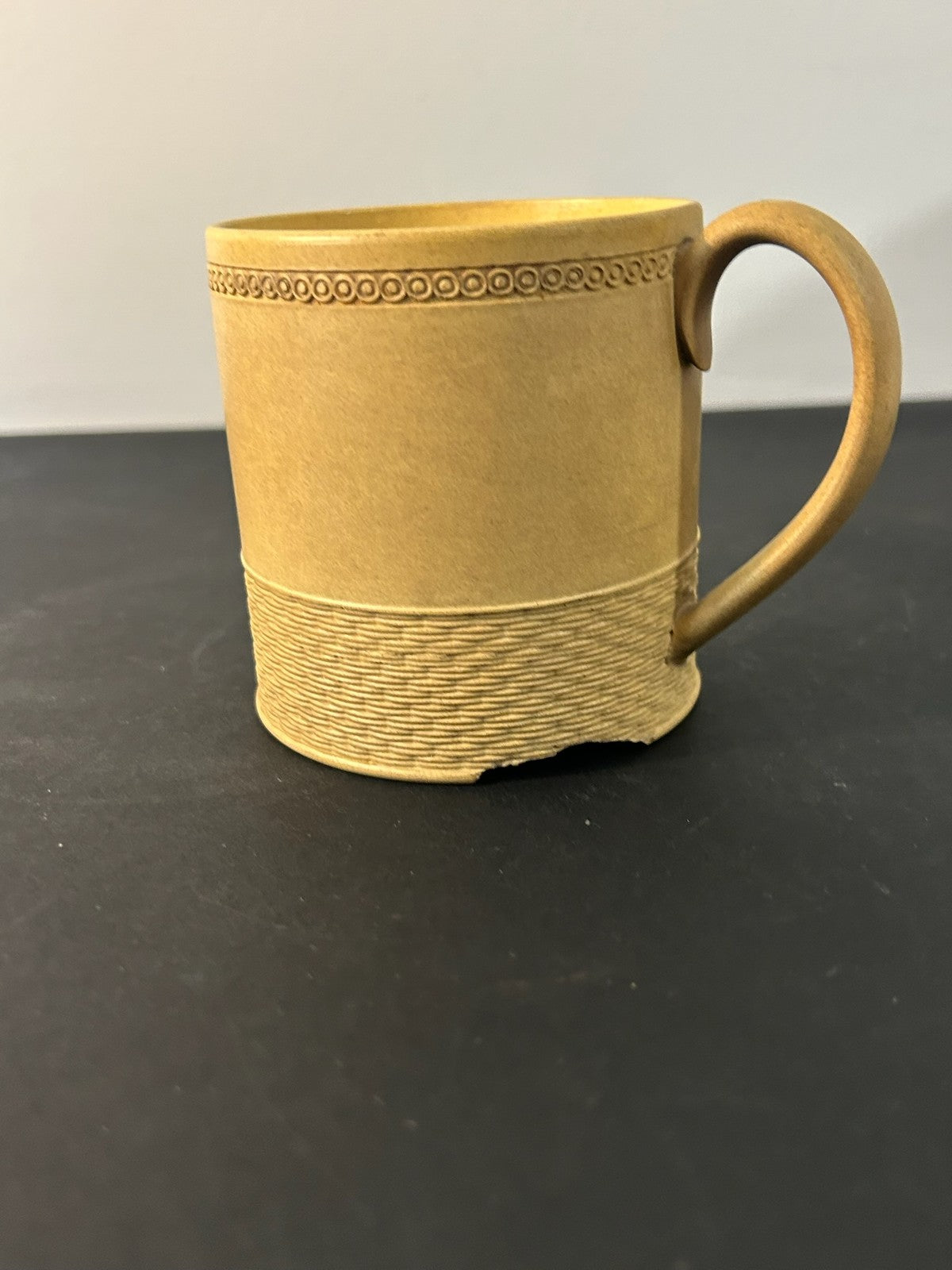 Antique English Caneware Cup c1800 1820 Engine Turned Basketweave 8cm A/F2