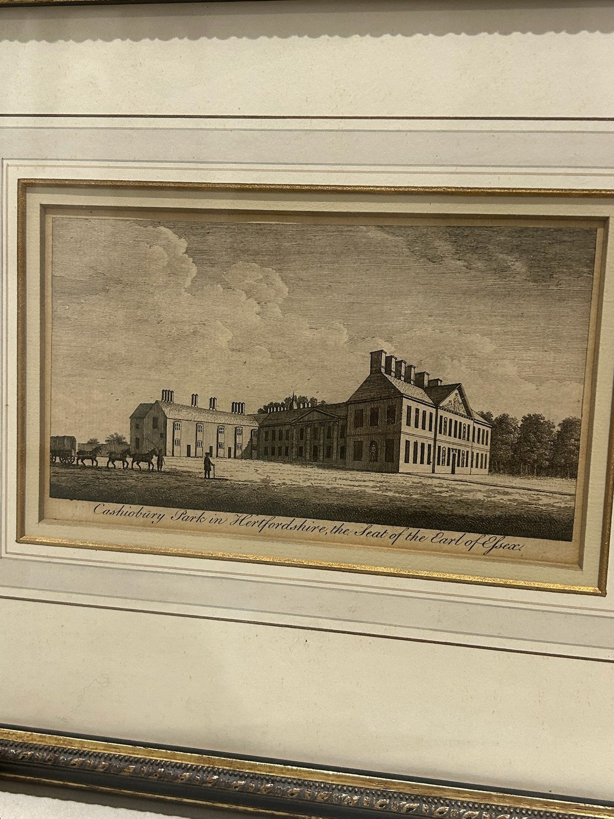 Antique Cashiobury Park Earl of Essex Engraving Framed 18th Century0