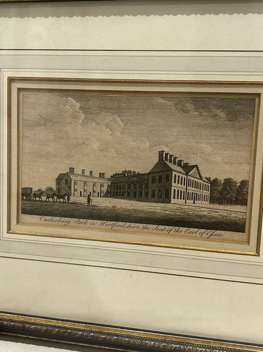 Antique Cashiobury Park Earl of Essex Engraving Framed 18th Century0