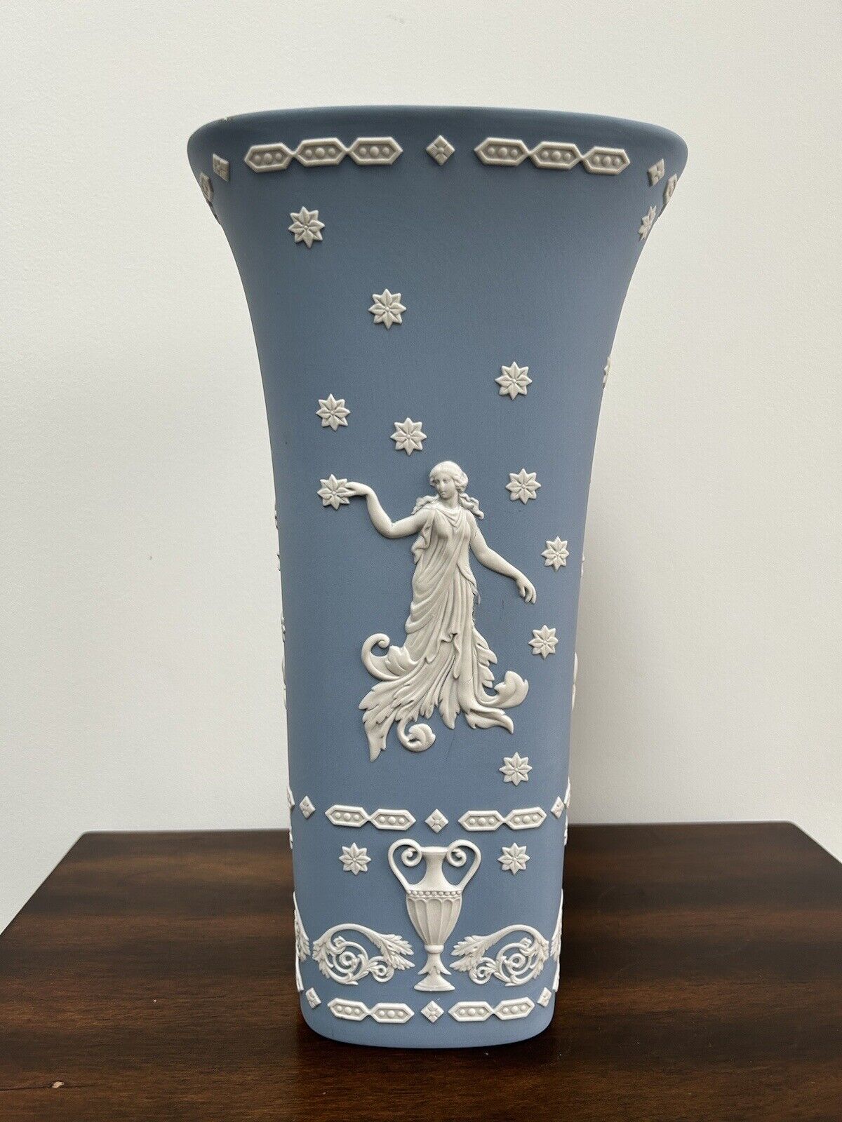 Wedgwood Jasperware 12” Vase Dancing Hours RARE Jasperware Trumpet Vase