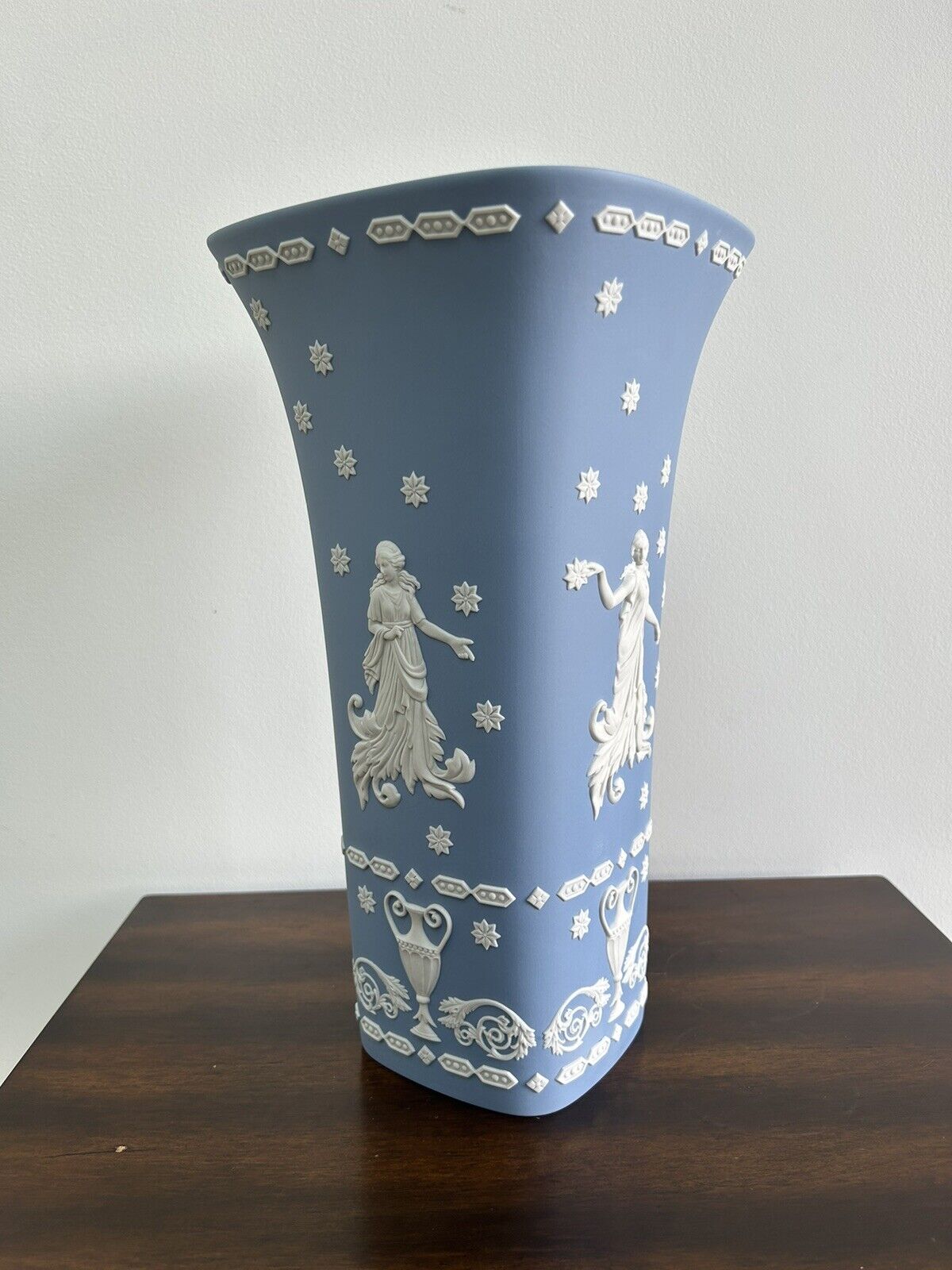 Wedgwood Jasperware 12” Vase Dancing Hours RARE Jasperware Trumpet Vase