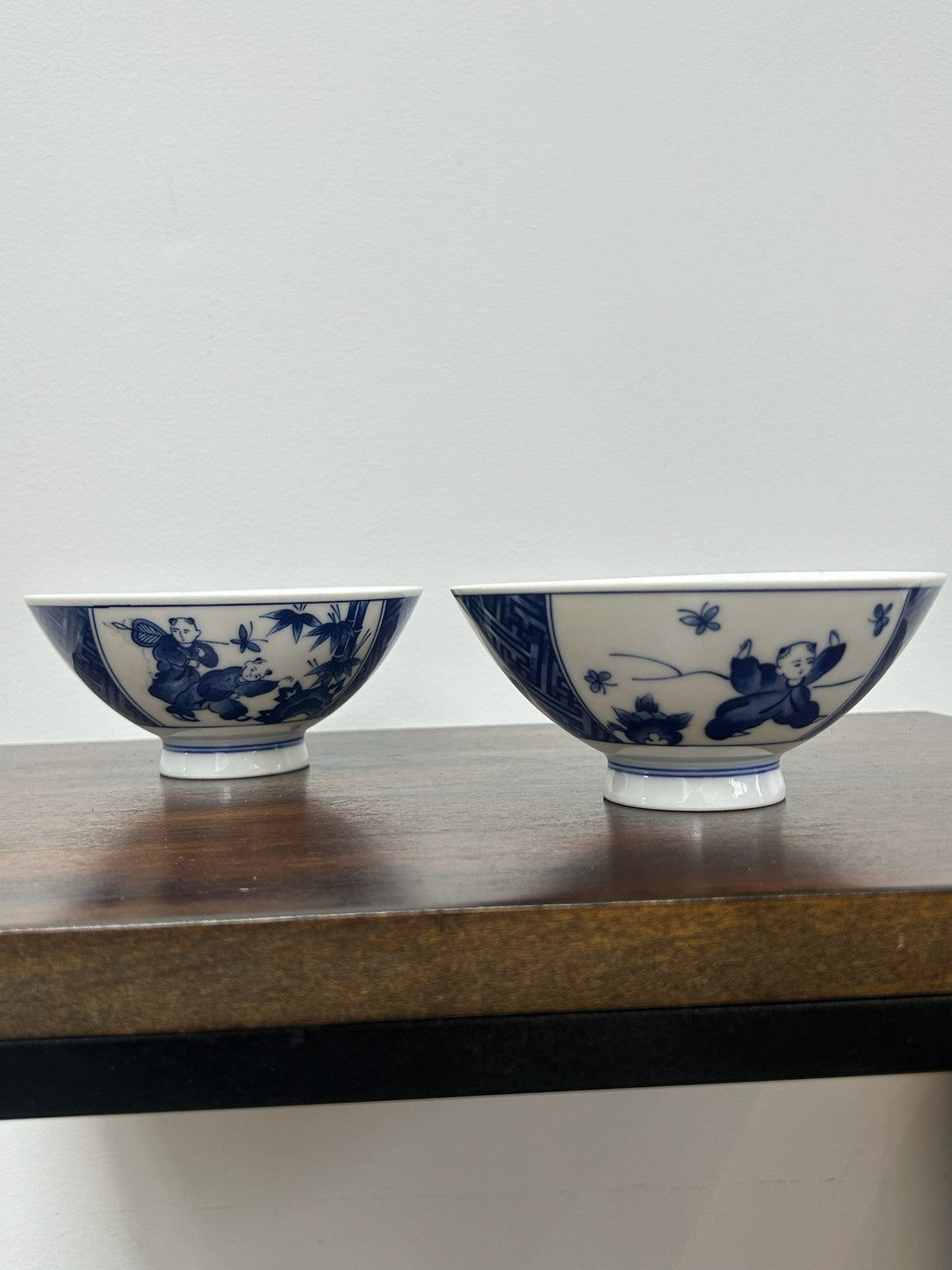 Pair Antique Chinese Blue & White Porcelain Bowls Marks0