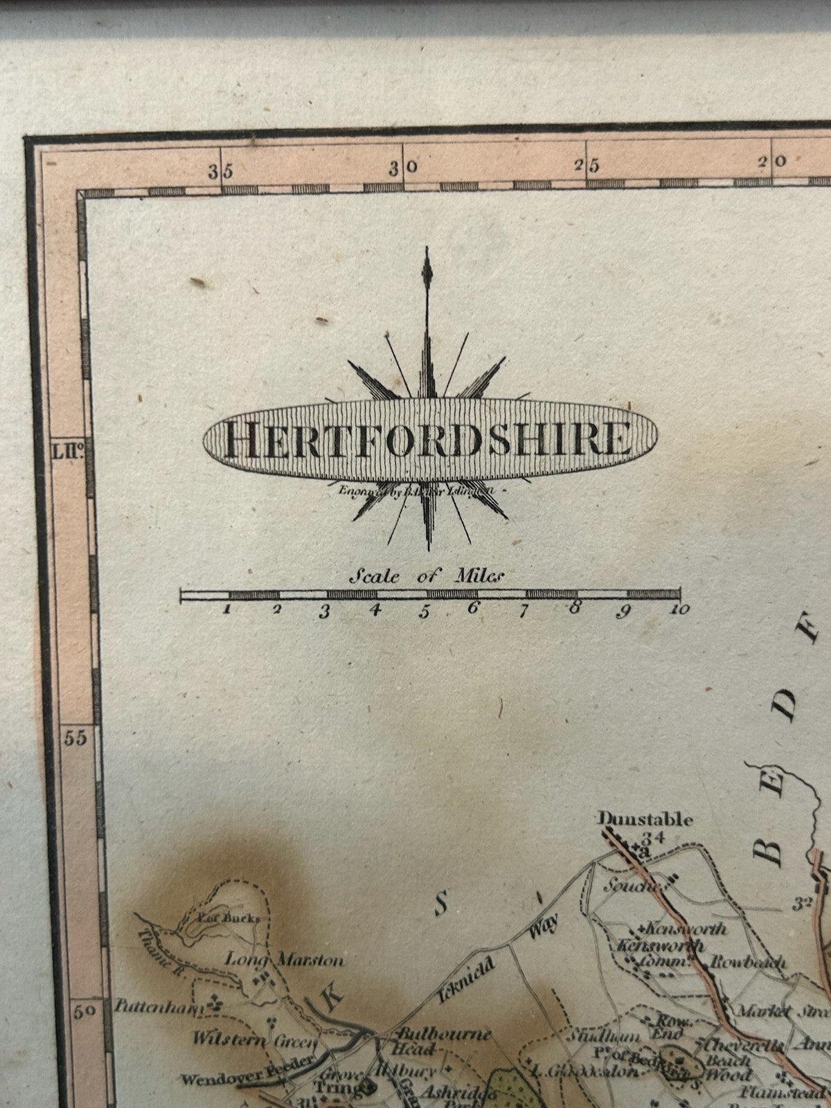 Laurie & Whittle Hertfordshire Antique Map 1806 Hand Coloured Framed 28x24cm1