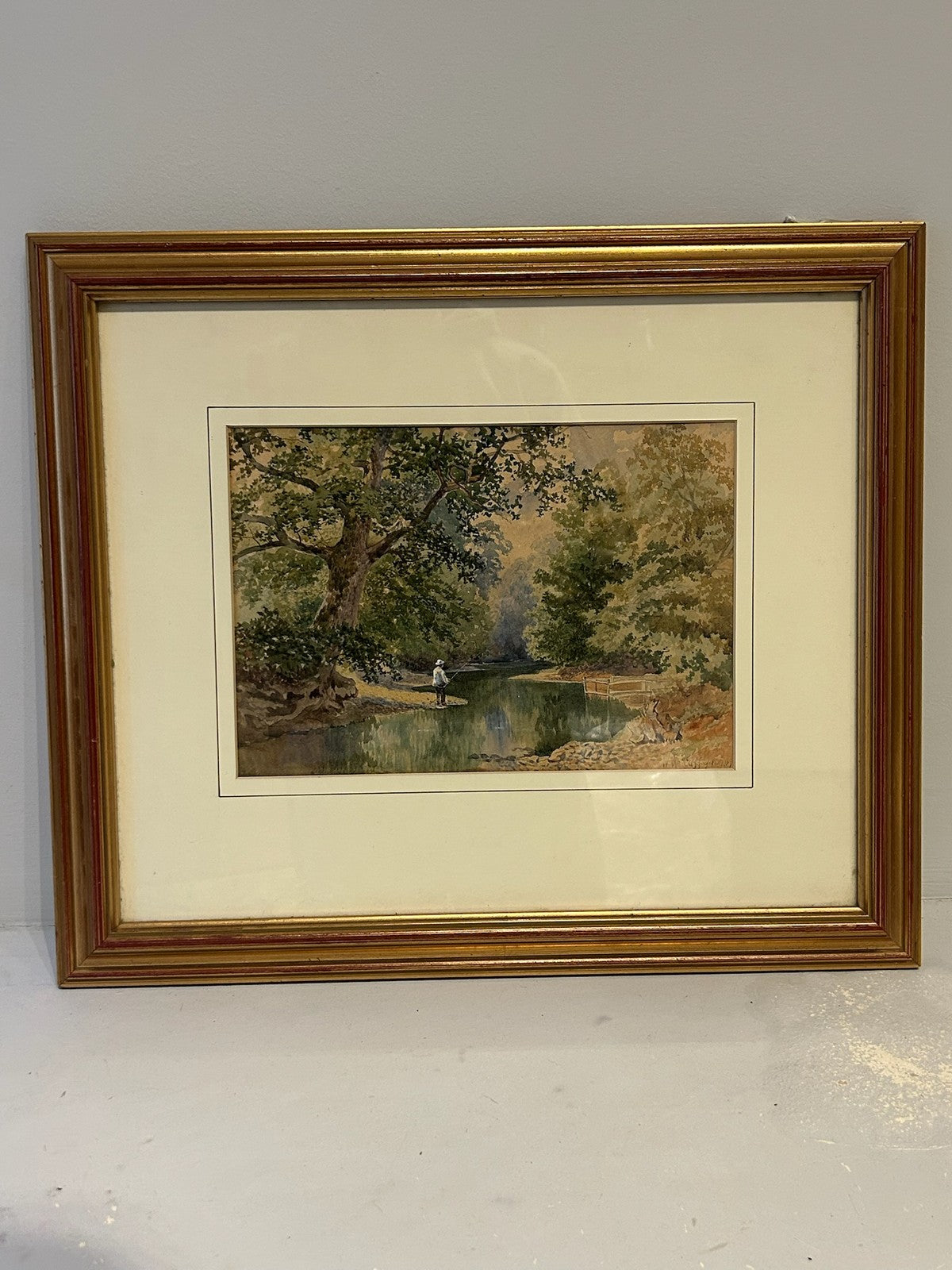 W.W. Caffyn Original Watercolour Angler on the River Ouse Sussex 1878 Framed1
