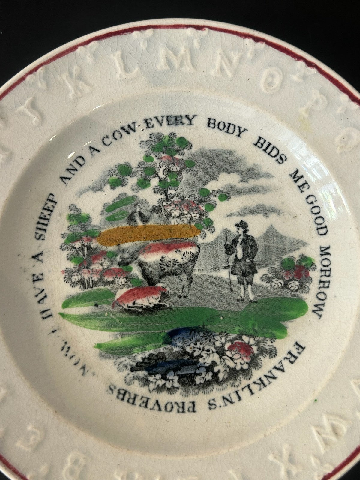 Antique Franklin's Proverbs ABC Alphabet Plate Now I Have a Sheep and a Cow1