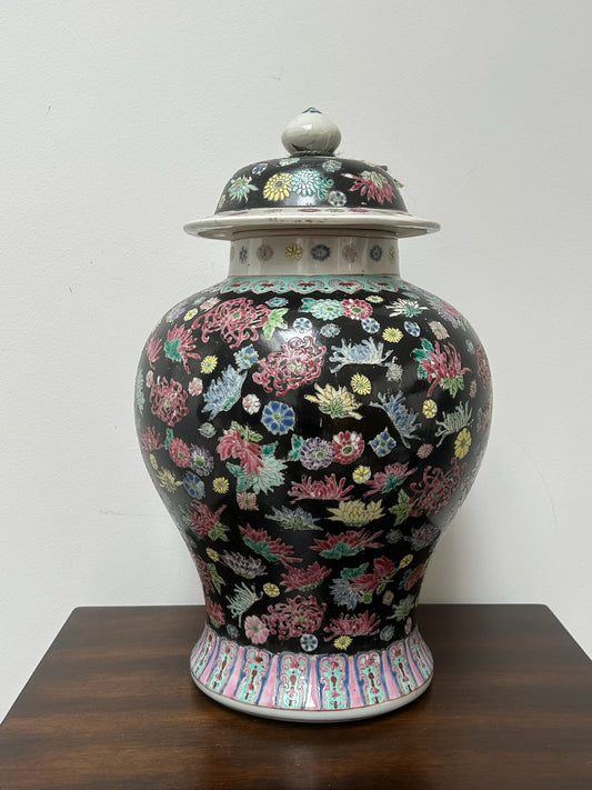 Chinese Famille Noire Thousand Flowers Covered Baluster Jar 39cm0