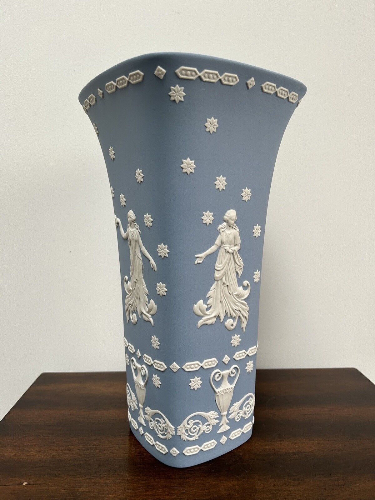 Wedgwood Jasperware 12” Vase Dancing Hours RARE Jasperware Trumpet Vase