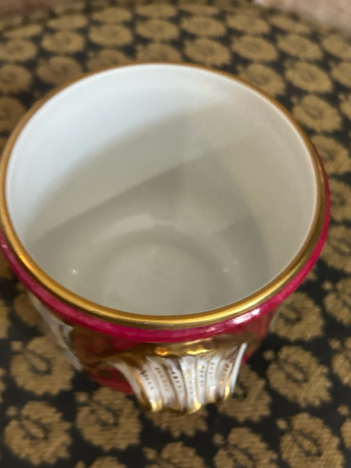 Le Tallec Paris Hand Painted Porcelain Cachepot Crimson Gilt Floral Reserves12