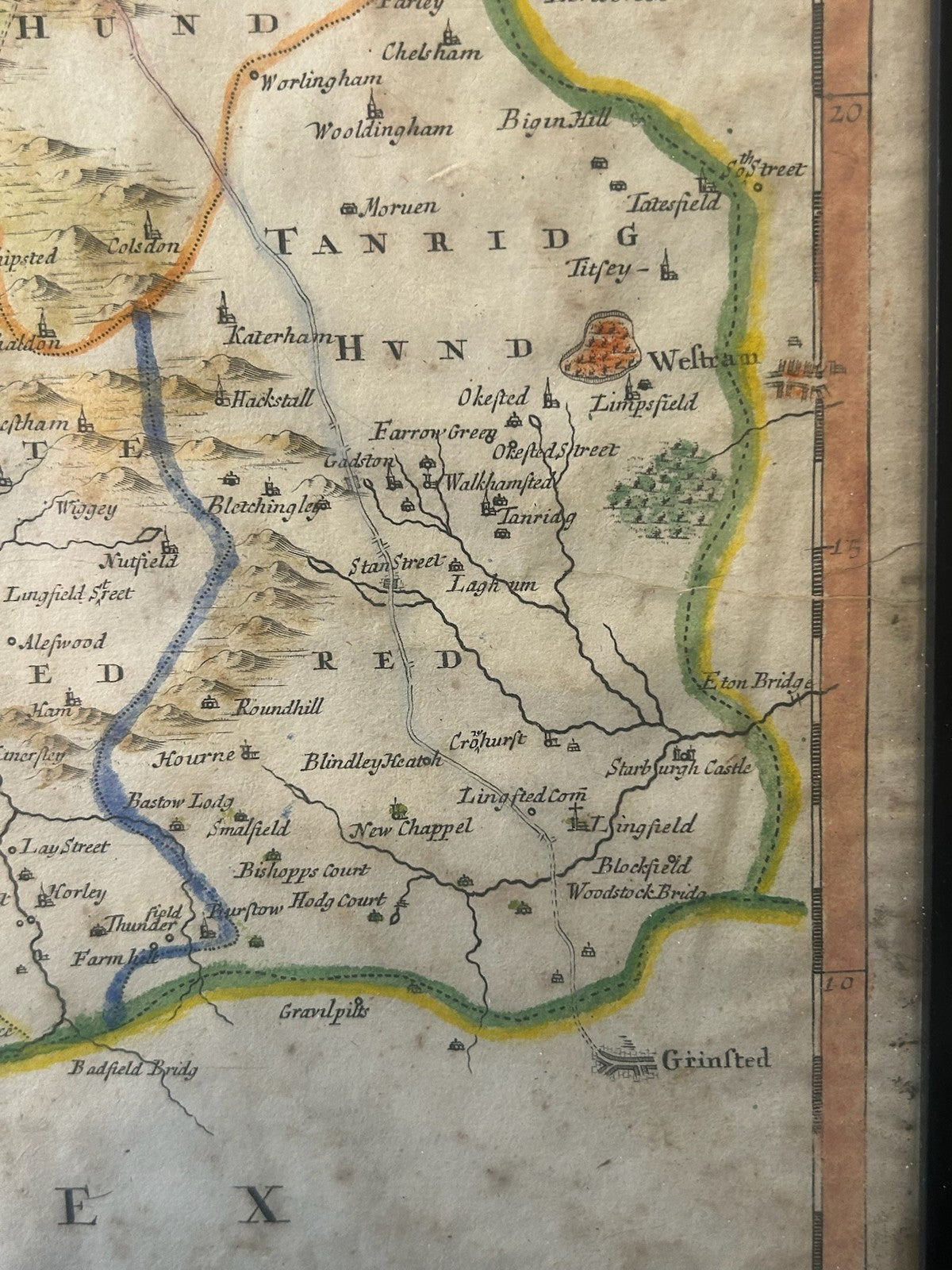 Antique Surrey Map Robert Morden Camden Britannia c.1695 Hand Coloured Framed6