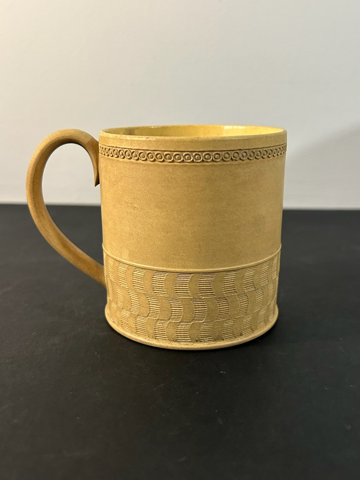 Antique English Caneware Cup c1800 1820 Engine Turned Basketweave 8cm A/F0