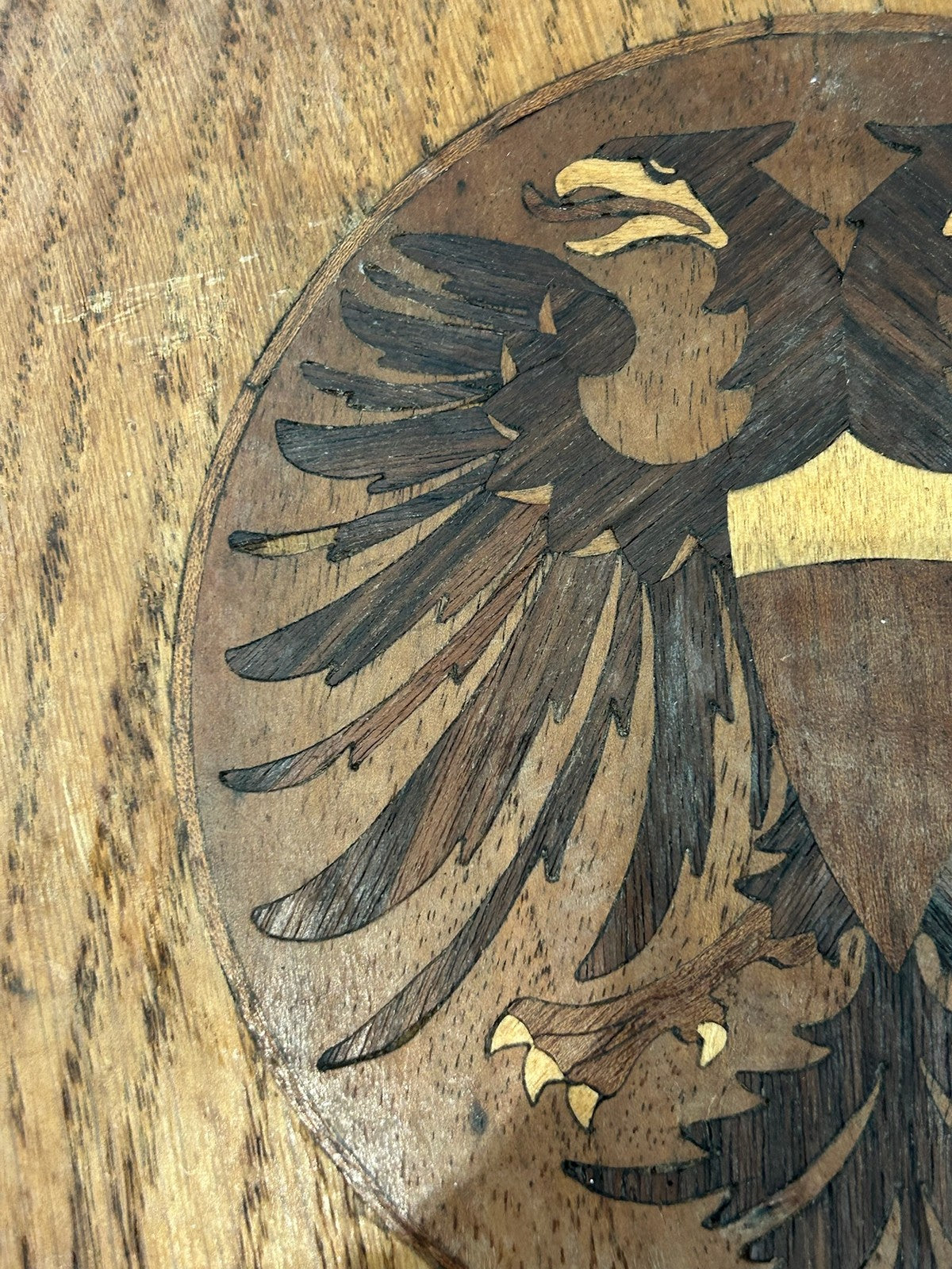 Antique Austro Hungarian Marquetry Wood Dish Double Headed Eagle Shield Imperial3