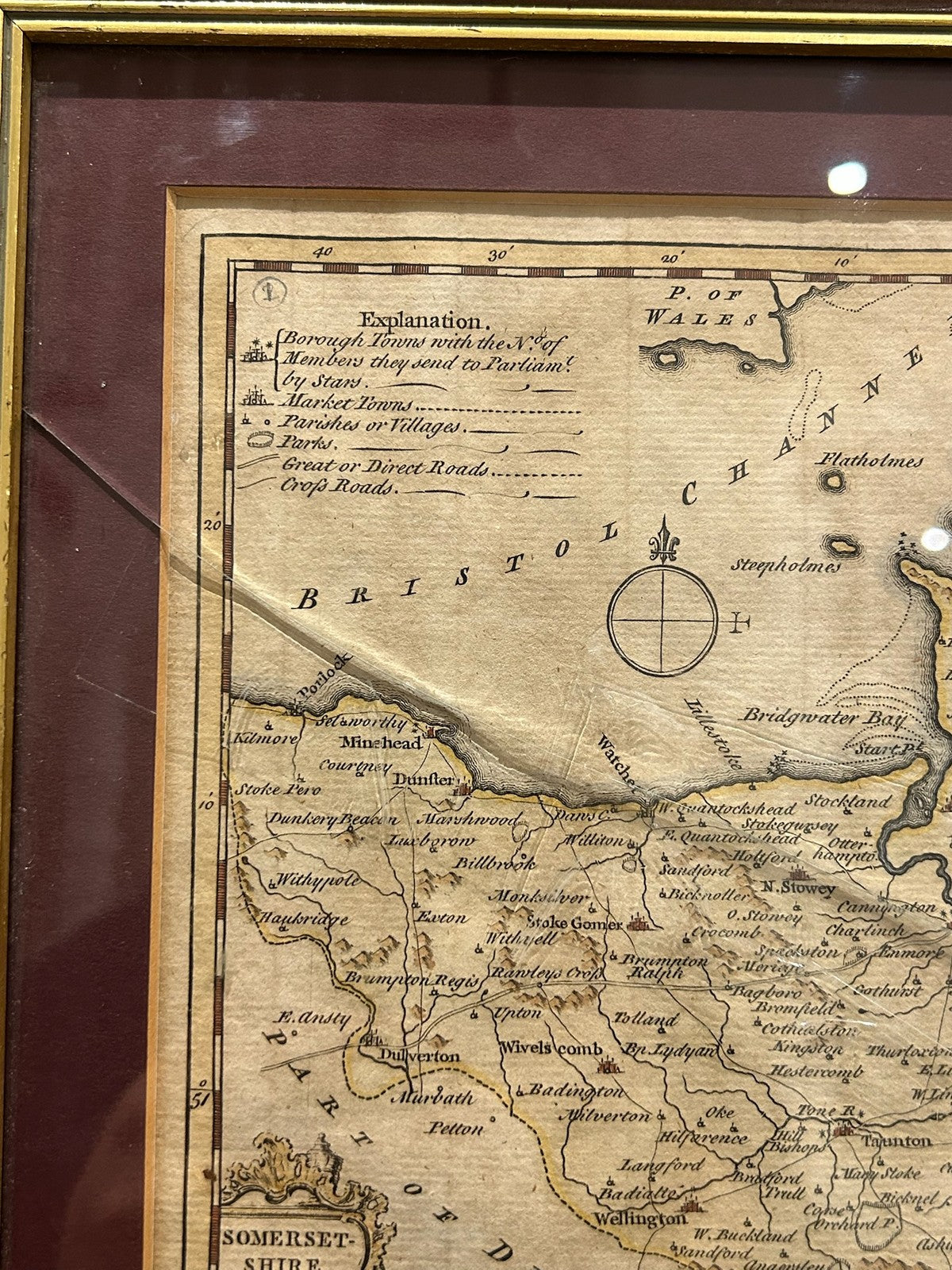 Antique Thomas Kitchin Map of Somersetshire Somerset 1786 Hand Coloured Framed2