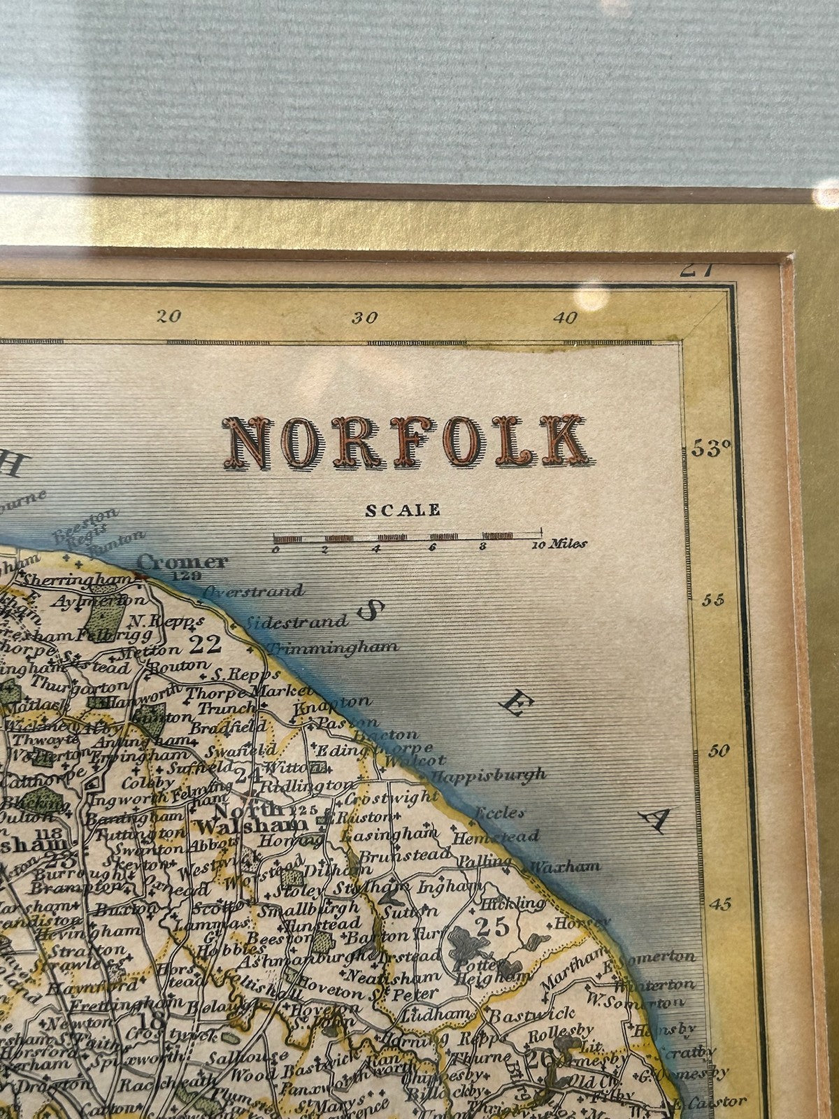 Antique Map of Norfolk H. Cooper 1808 Hand Coloured Miniature Framed2