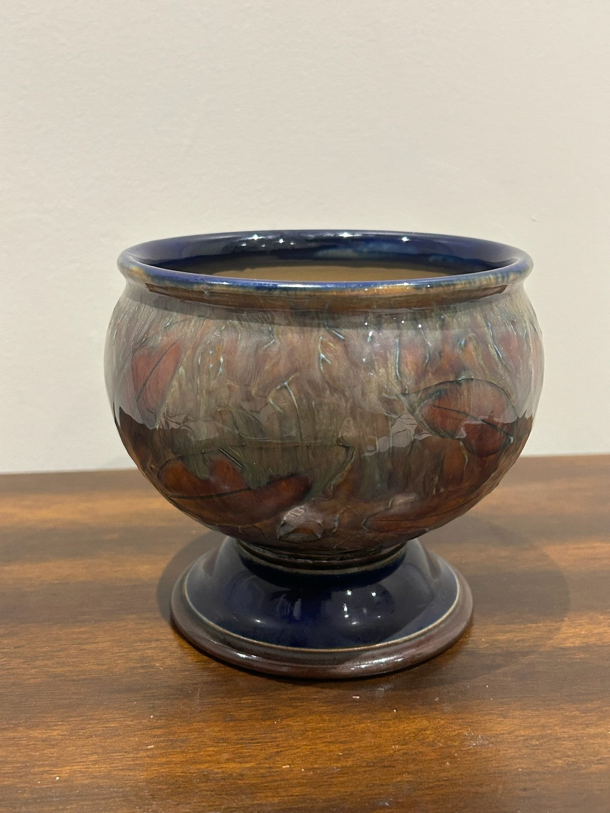 Royal Doulton Lambeth Stoneware Footed Bowl Mottled Glaze1
