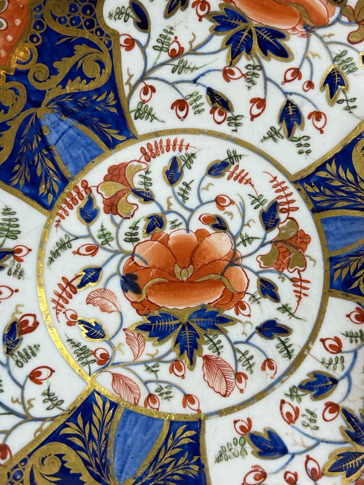 Antique Derby Porcelain Imari Plate Cobalt Peony Red Mark 21cm AF2