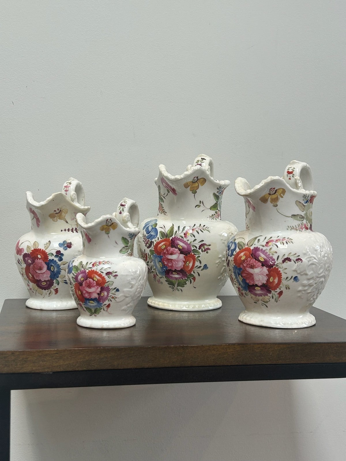 Set of Four Coalport Porcelain Water Jugs c1830 Hand Painted Floral1