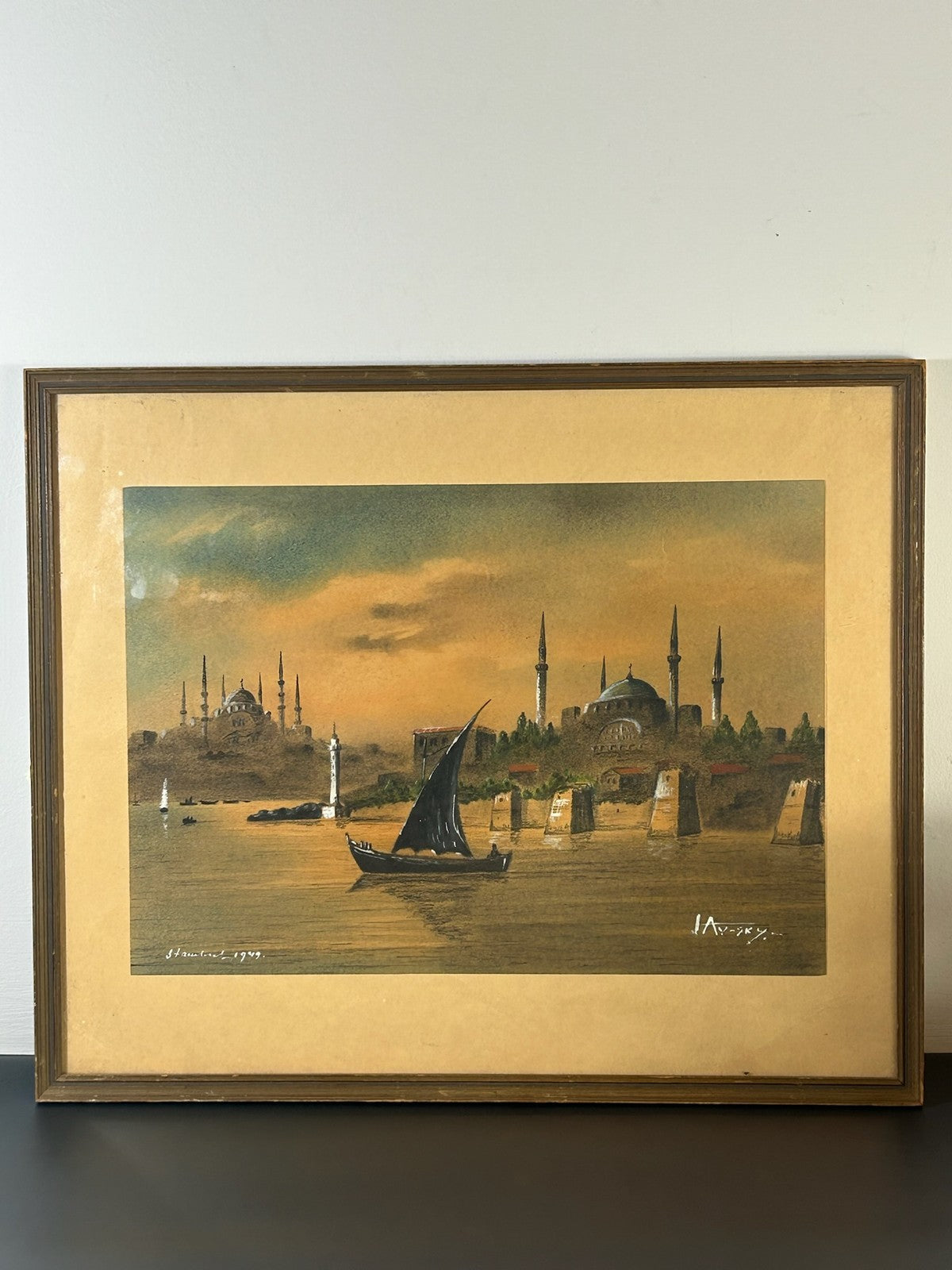 Istanbul 1949 Gouache Bosphorus Mosque Signed Russian Emigre School Stambul1