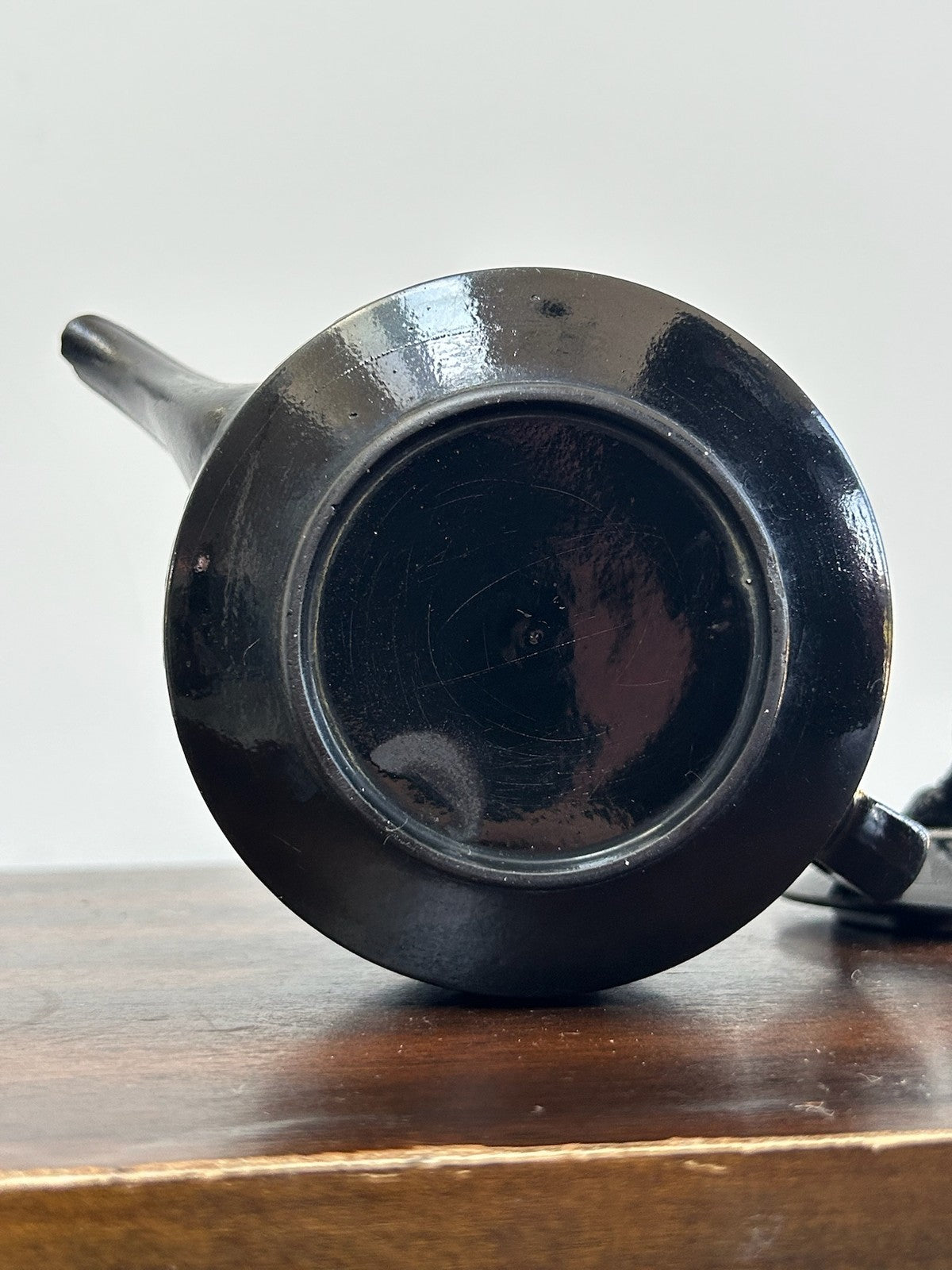 Antique Black Basalt Engine Turned Teapot Seated Widow Finial6