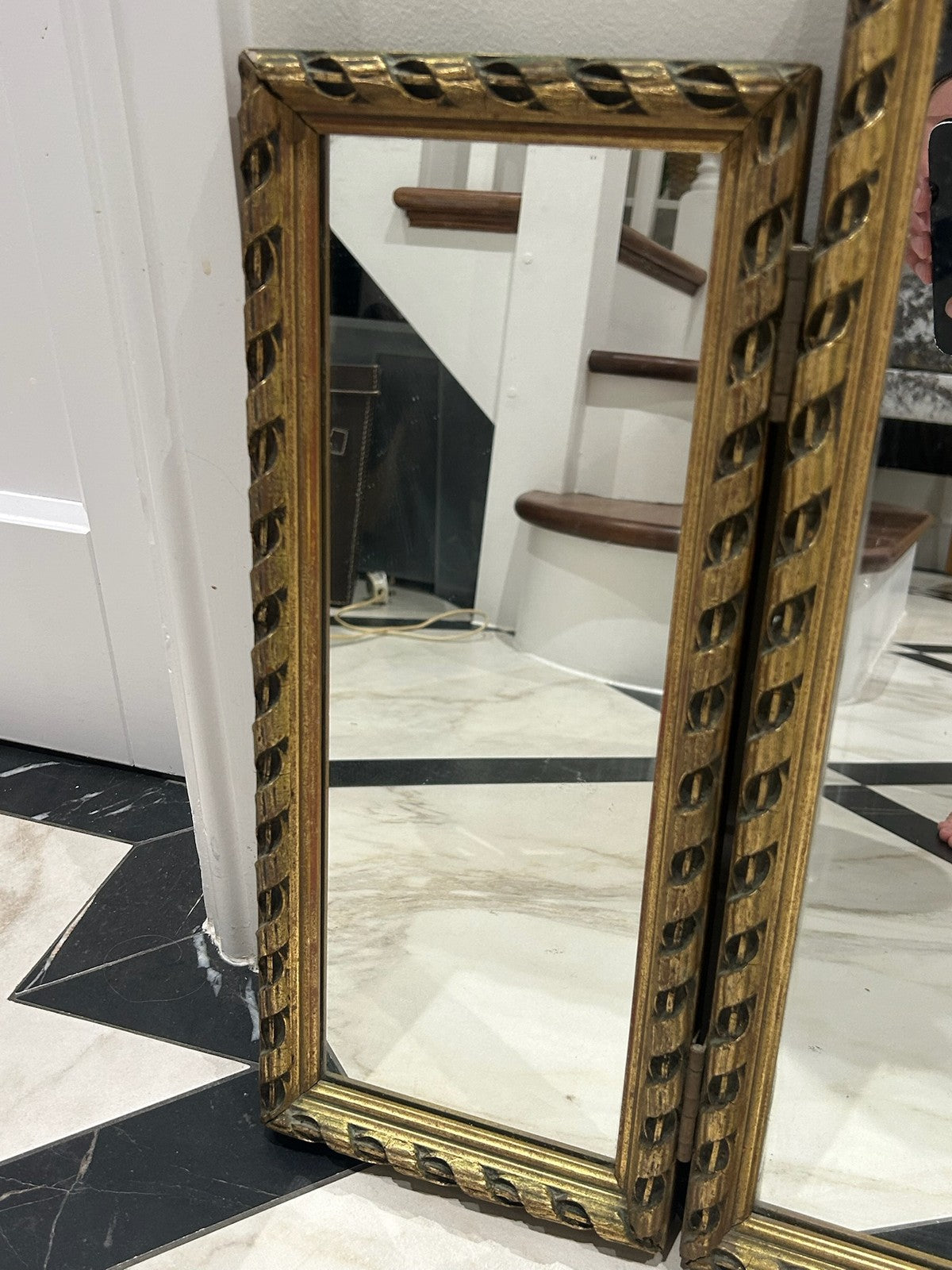 Antique Three Piece Dressing Table Mirror Gold Frame Vintage Vanity 49x70cm4