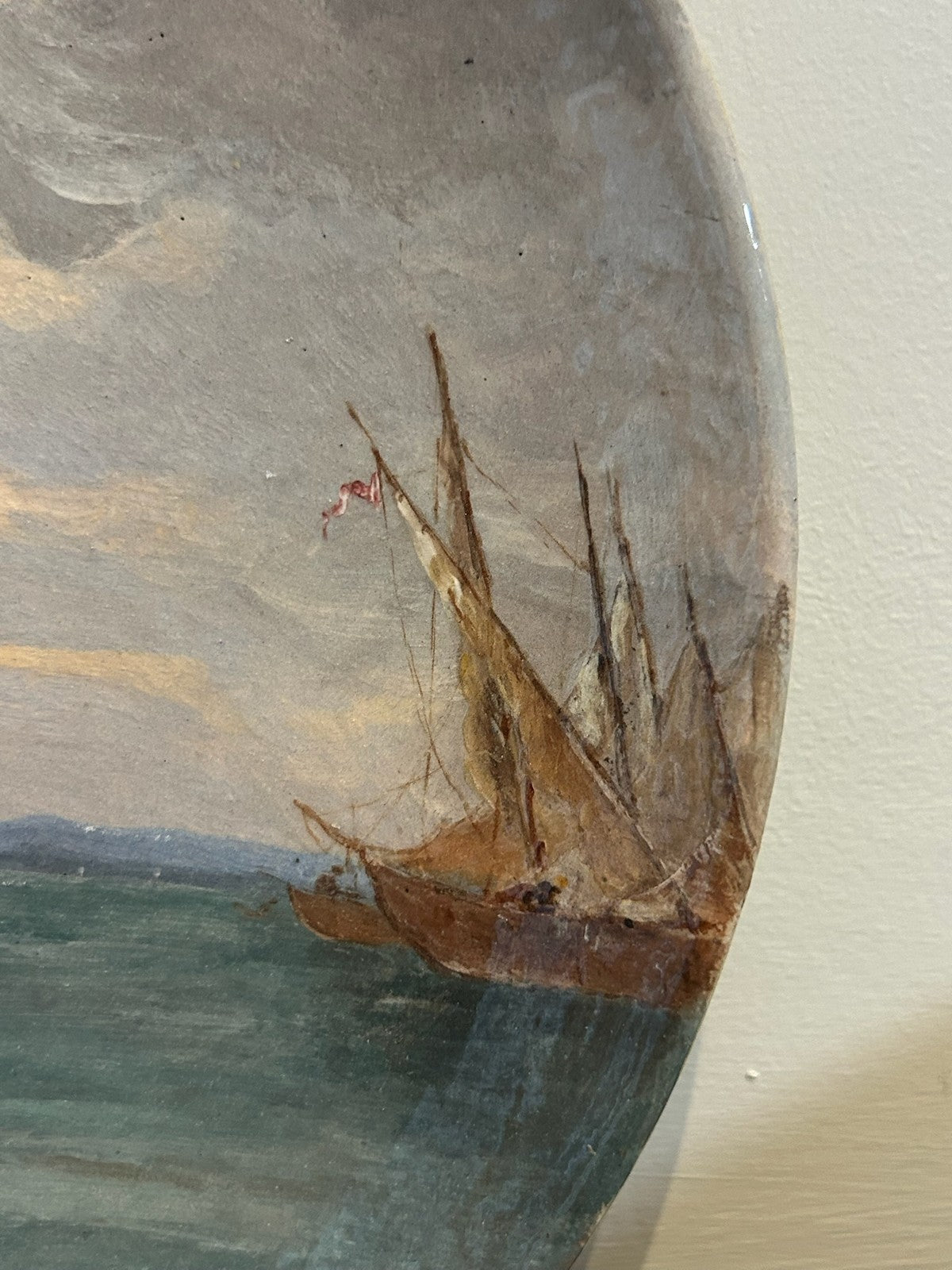 Clement Massier Vallauris Hand Painted Plate Coastal Windmill Scene 21cm3