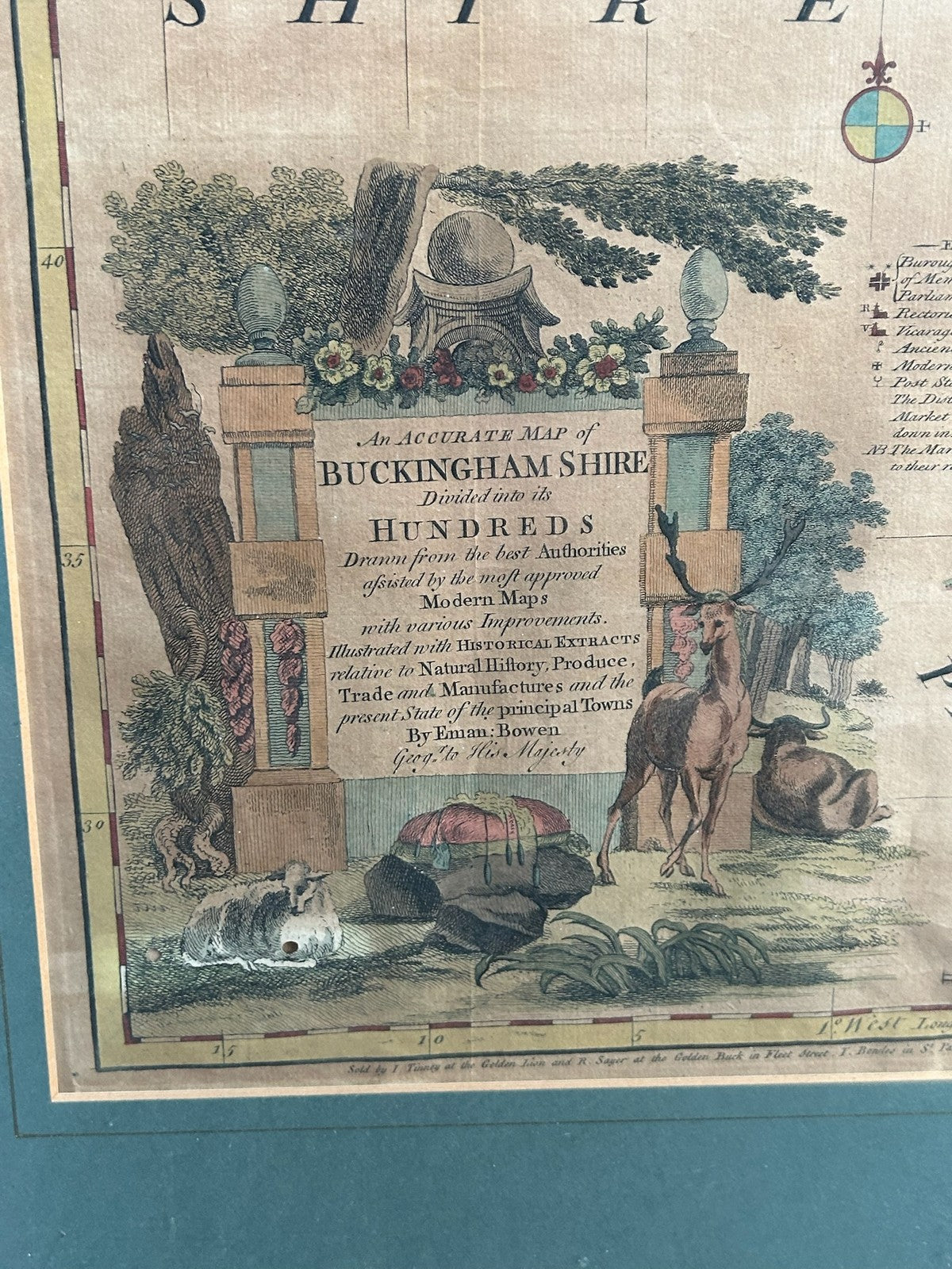 1756 Bowen Antique Map Buckingham Shire Hand Coloured Large English Atlas Framed7