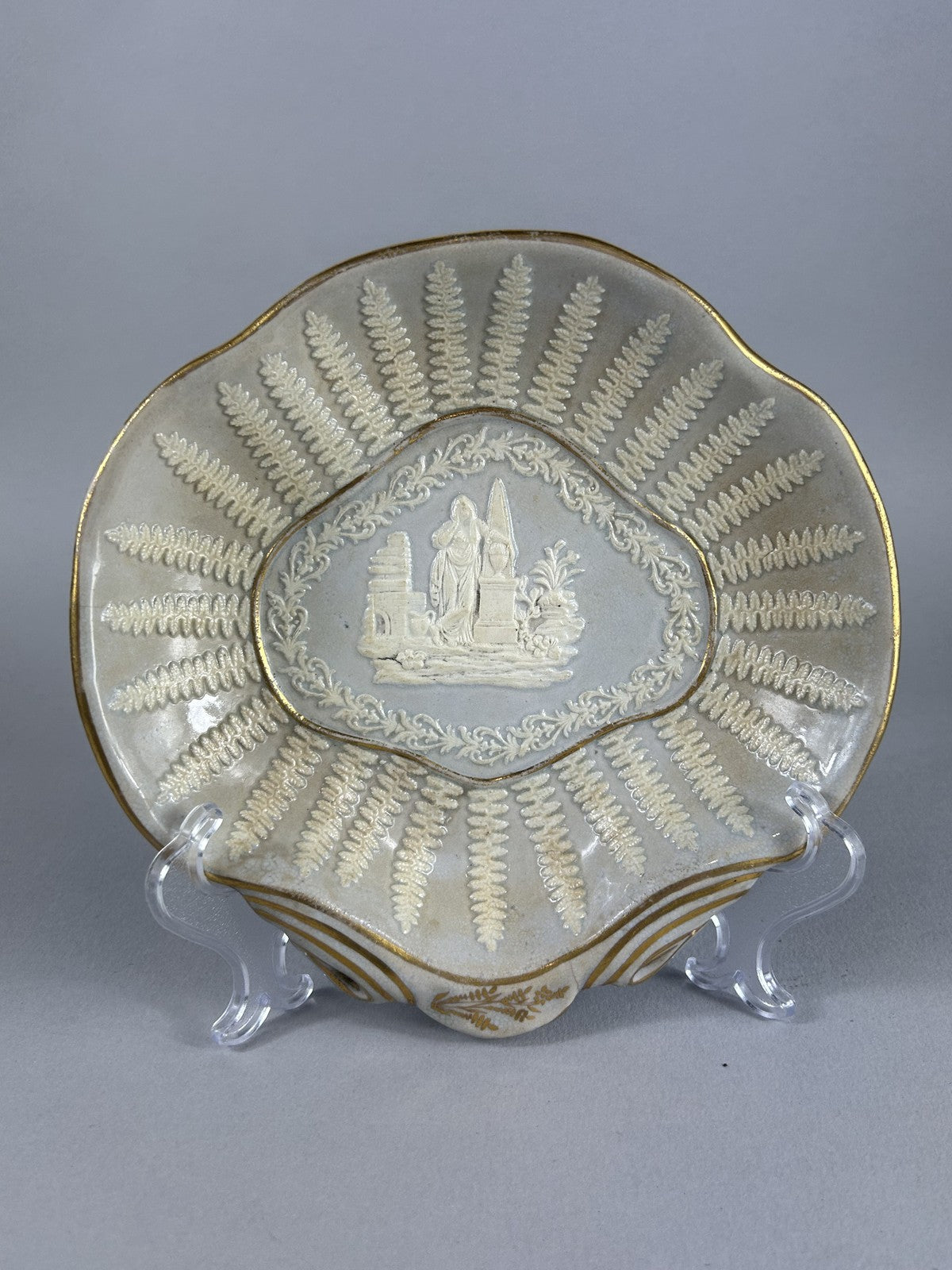 Ridgway 19thC Neoclassical Sprig Shell Plate, Staffordshire Porcelain