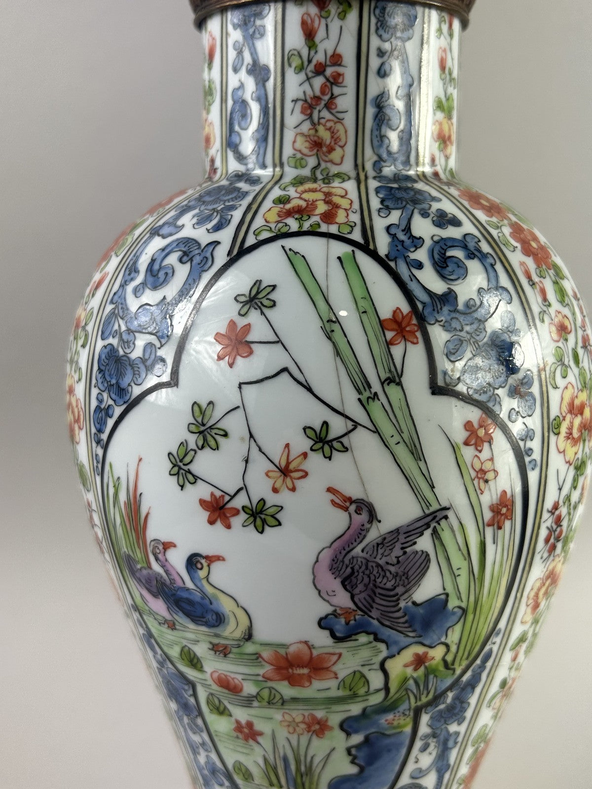 Antique Asian Imari Style Porcelain Vase Mounted as Bronze Lamp