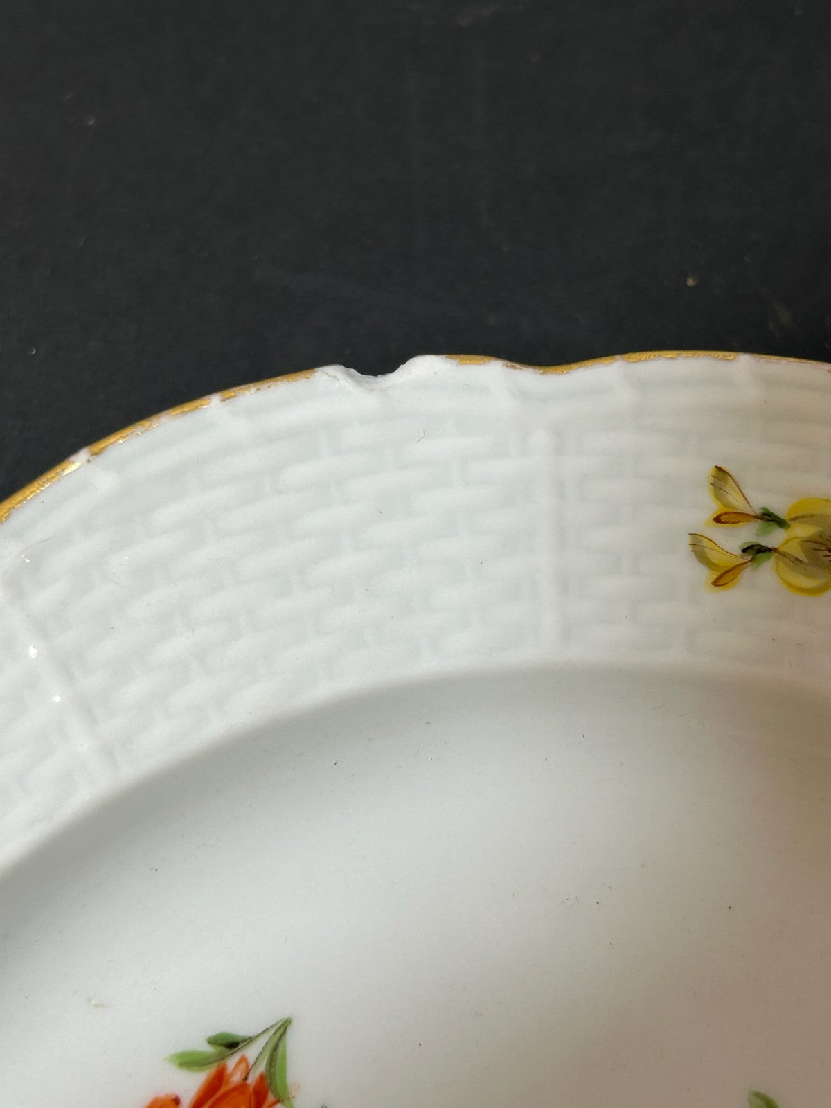 Antique Meissen Porcelain Plate Deutsche Blumen Basketweave Border 18cm1