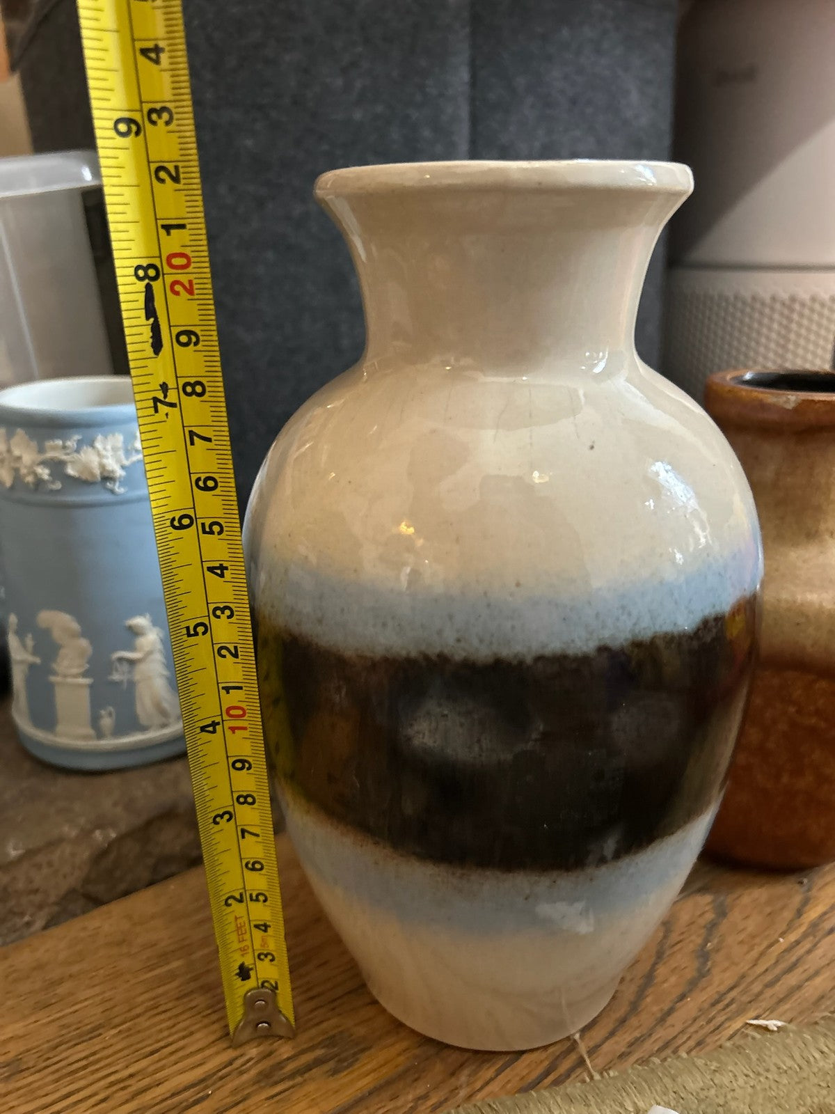 West German Pottery Vase 246 22 Cream Ground Black Band Mid Century Retro6