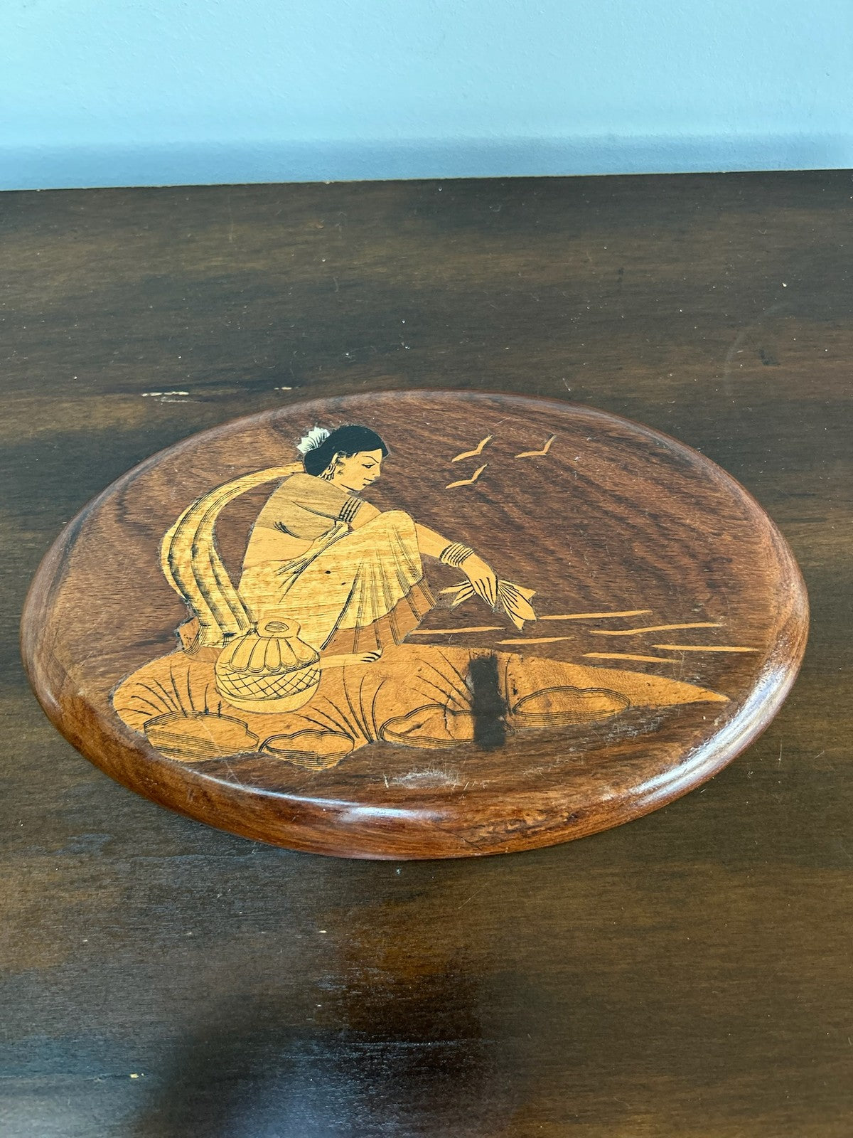 Antique Inlaid Marquetry Oval Plaques Figural Sorrento Style10