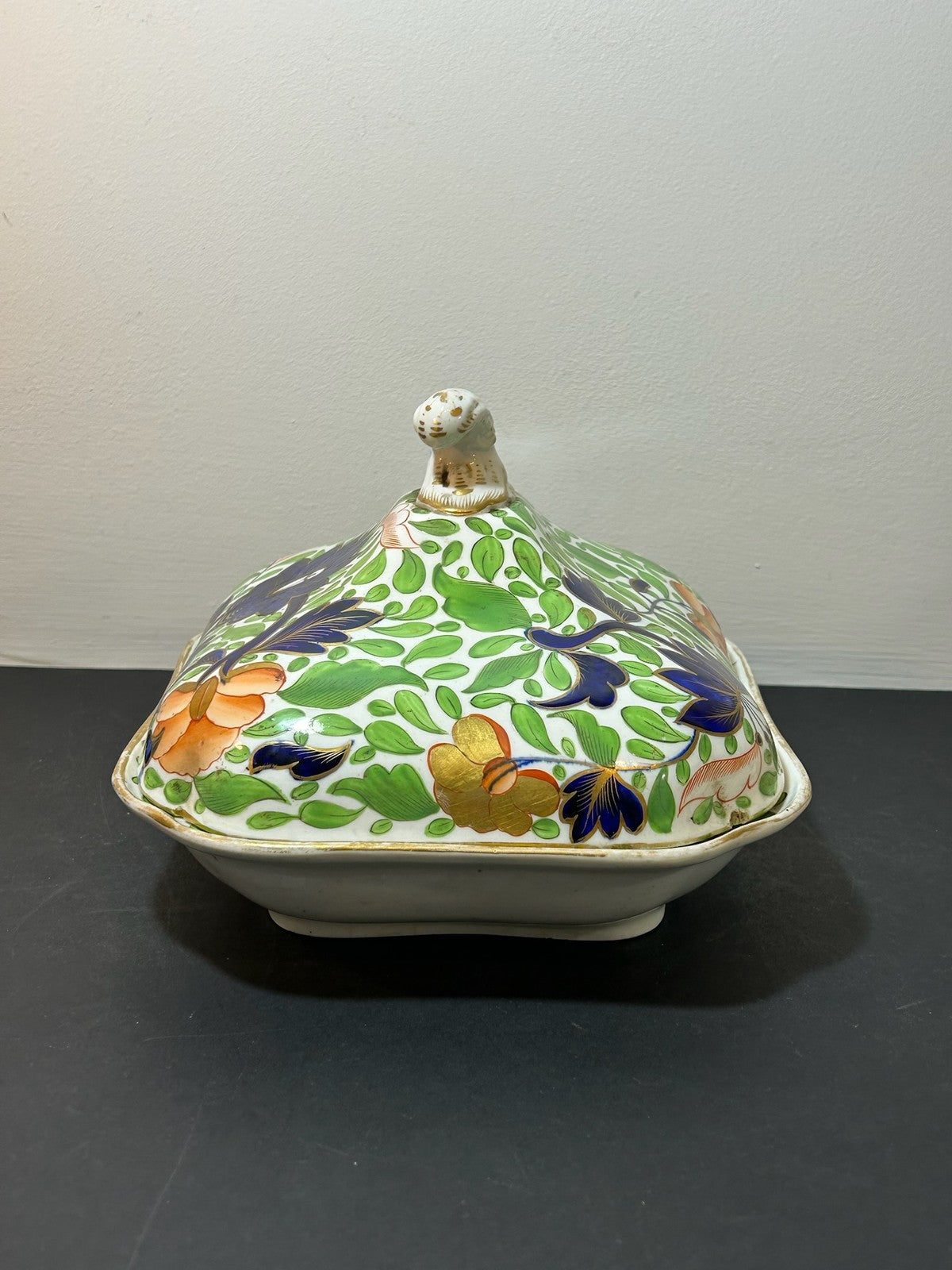 Antique Regency Ironstone Covered Vegetable Tureen Stand Lion Finial Imari c18204