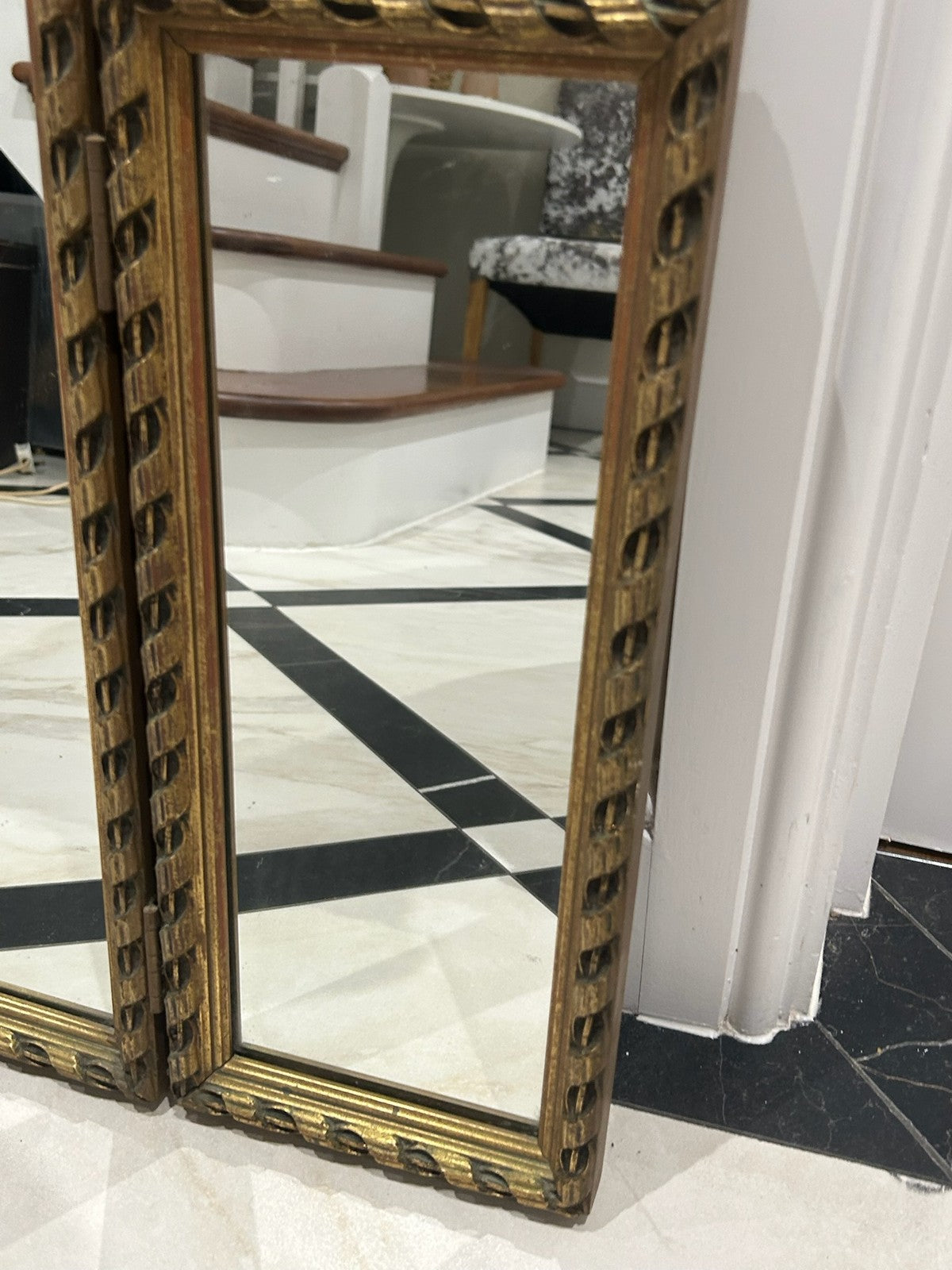 Antique Three Piece Dressing Table Mirror Gold Frame Vintage Vanity 49x70cm6
