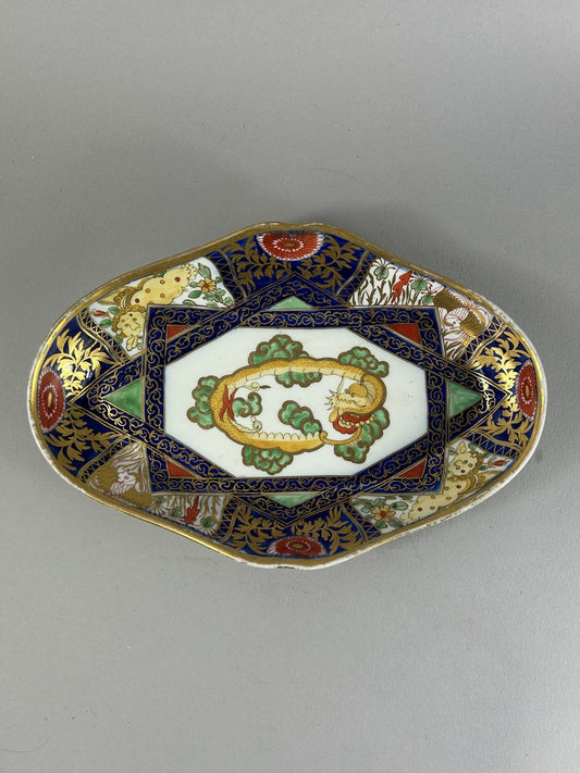Antique 18th Century Worcester Gilt Dragon Pattern Porcelain Dish