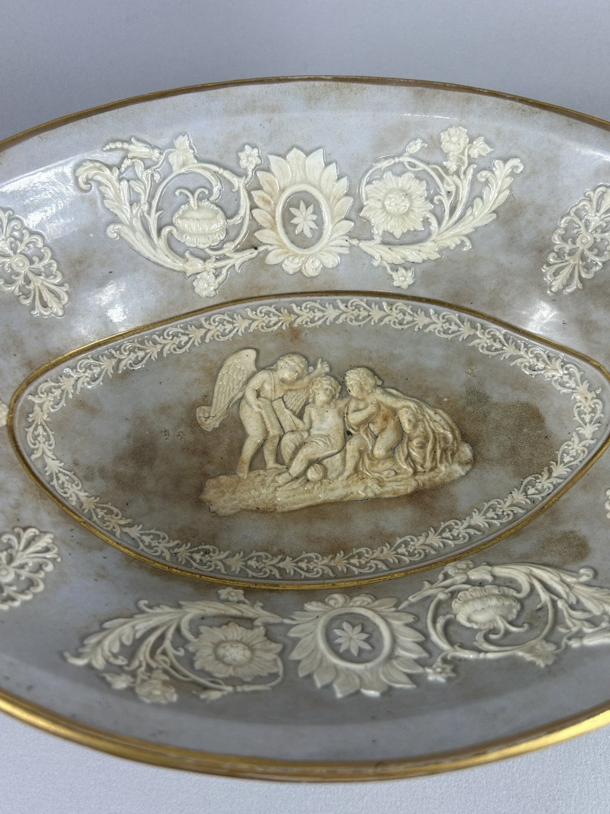 Ridgway 19thC Neoclassical Sprigged Staffordshire Centerpiece Bowl