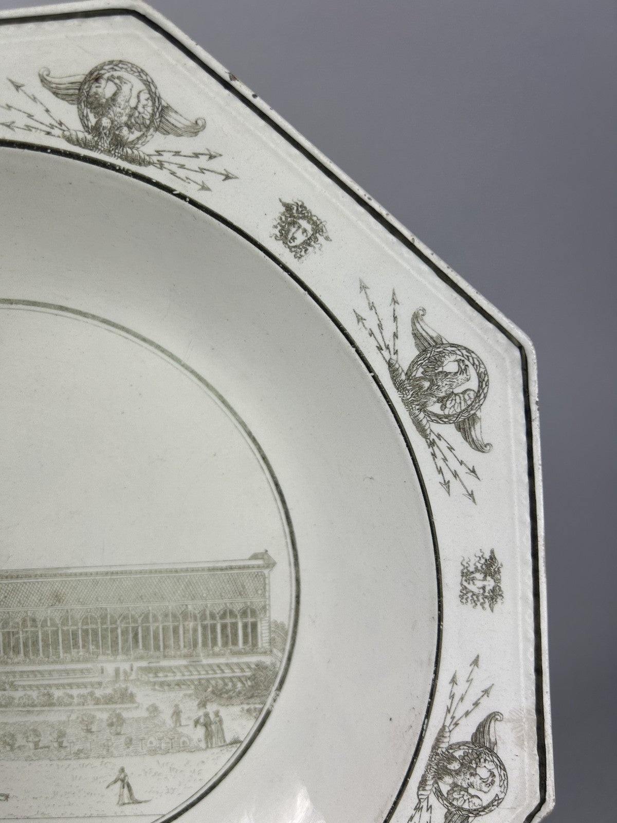 Antique Creil Paris “Vue de la Grande Serre” Transferware Plate