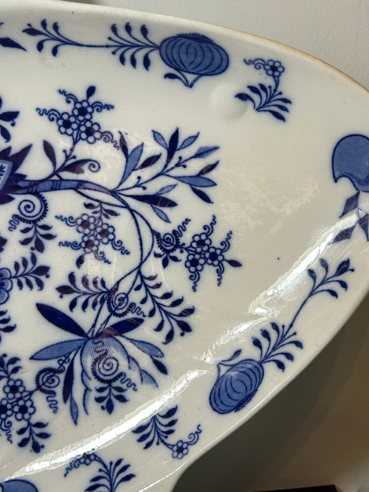 Large Brown Westhead Moore Blue Onion Pattern Fish Platter Victorian 58cm A/F3