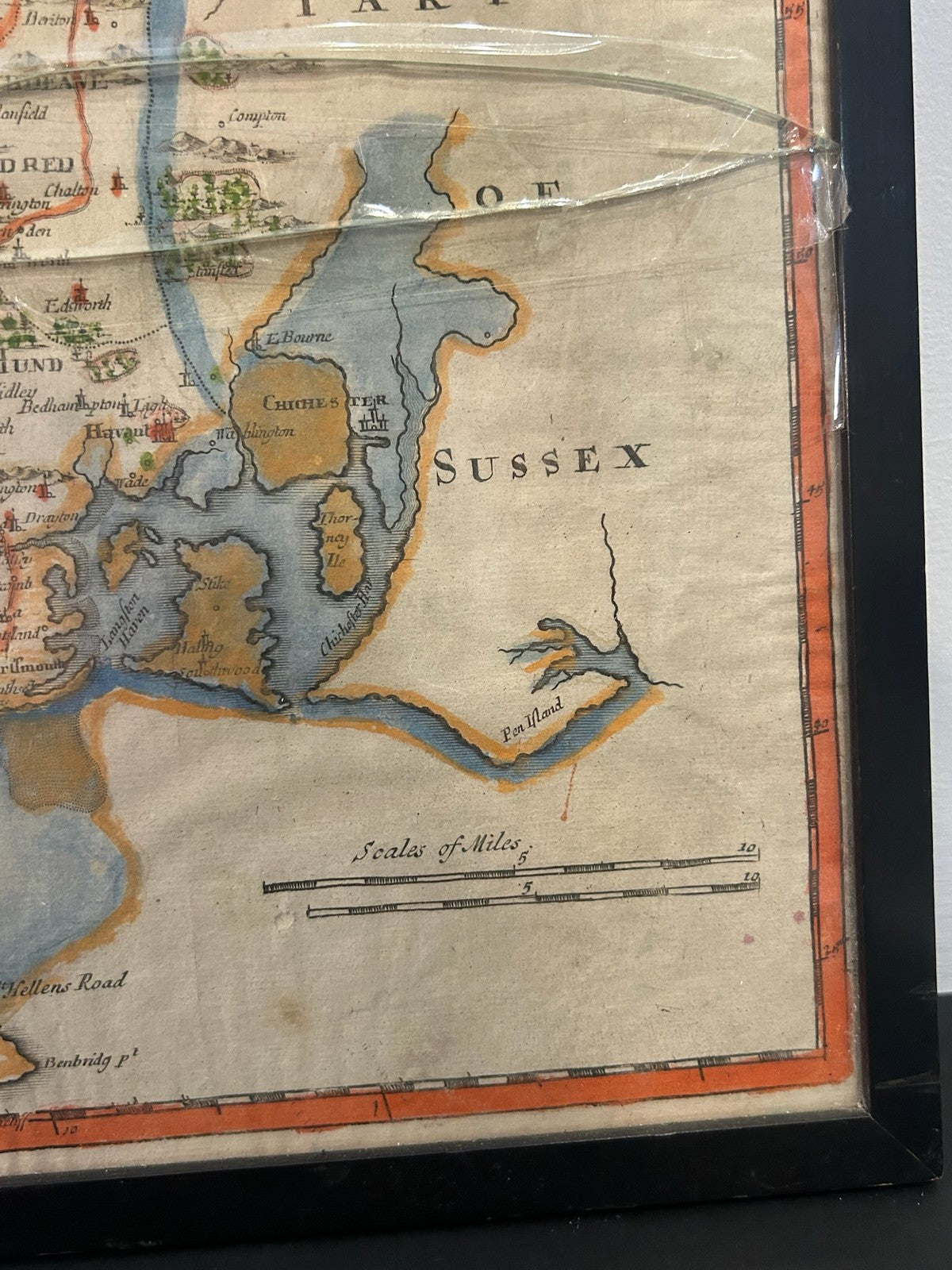 Antique Hampshire Map Robert Morden 1695 Camden Britannia Hand Coloured Framed3