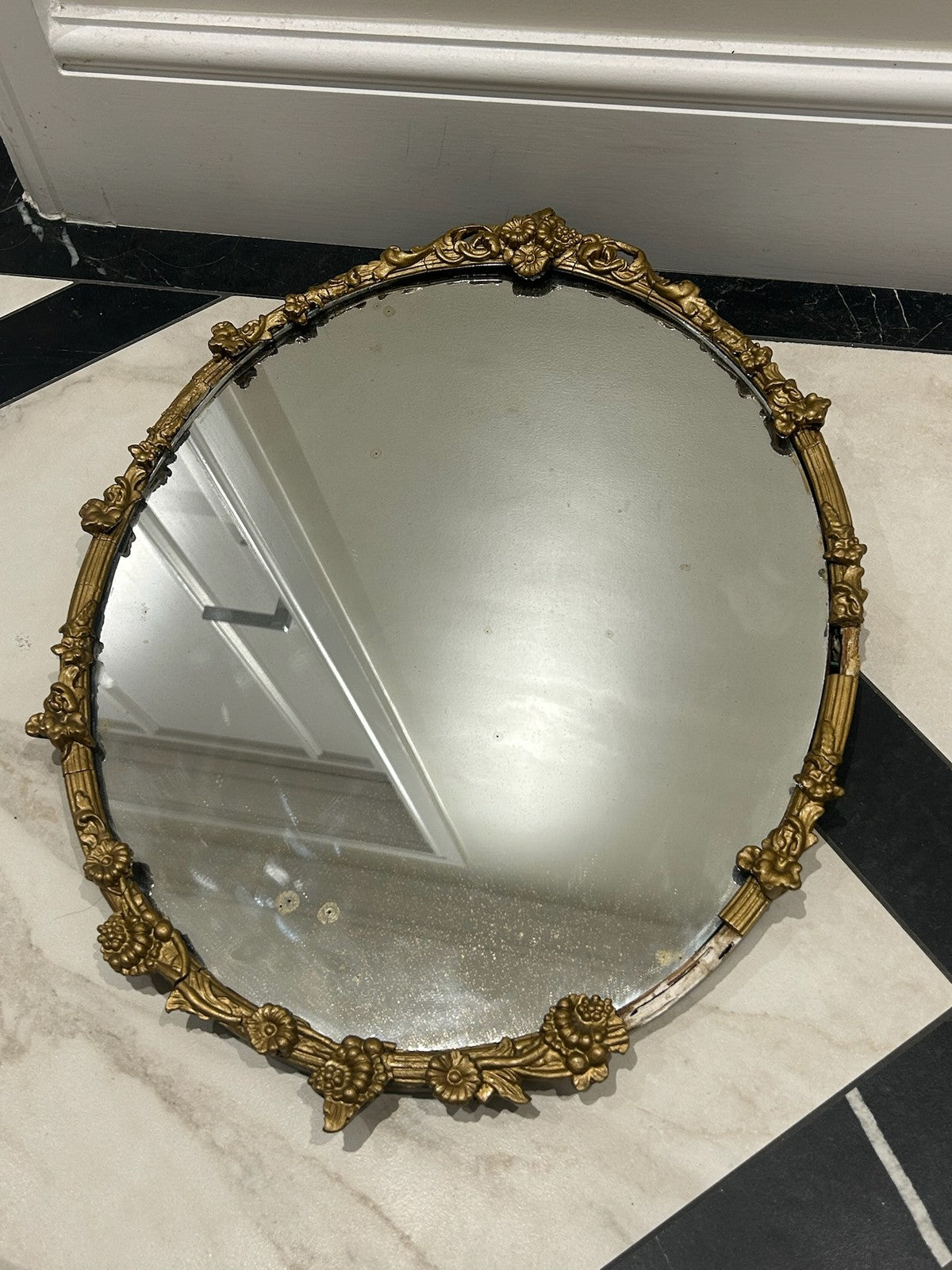 Antique Victorian Gilt Gesso Mirror Foxed Glass for Restoration 50x40cm1