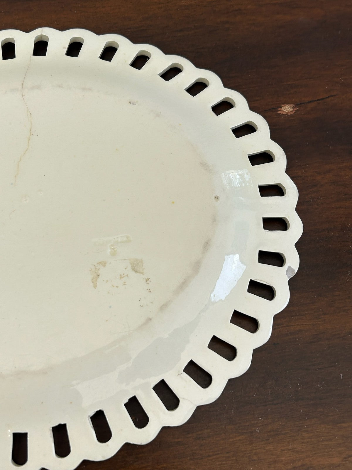 Antique Creamware Reticulated Plate Basketweave Centre Pierced Rim A/F9