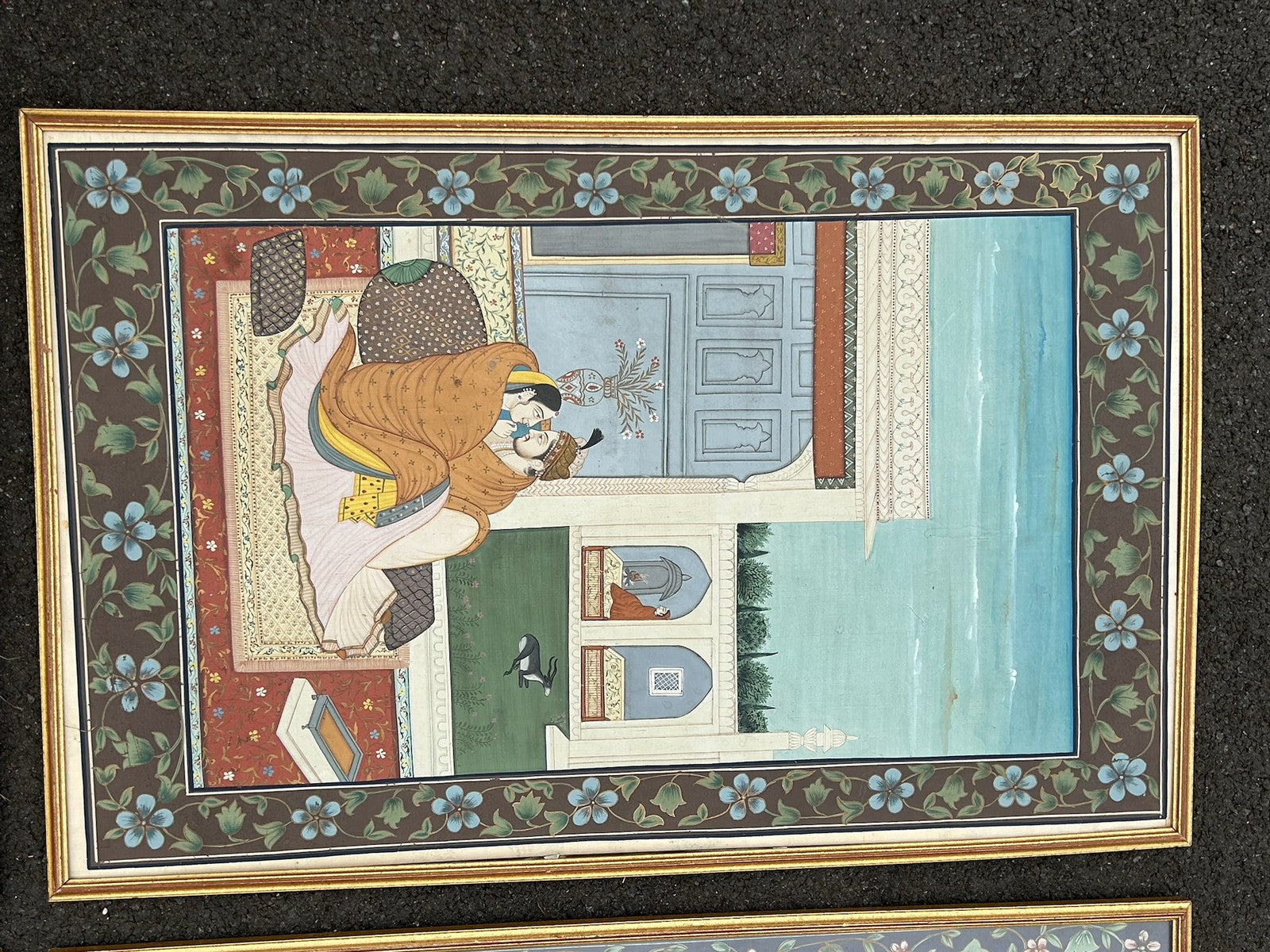 Set of 4 Framed Indian Paintings on Silk Vintage 1970s Love Scenes Large9