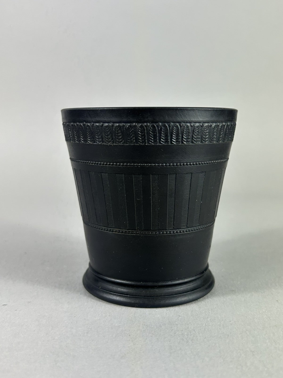 Antique Wedgwood Black Basalt Engine Turned Vase c.1923, 10cm