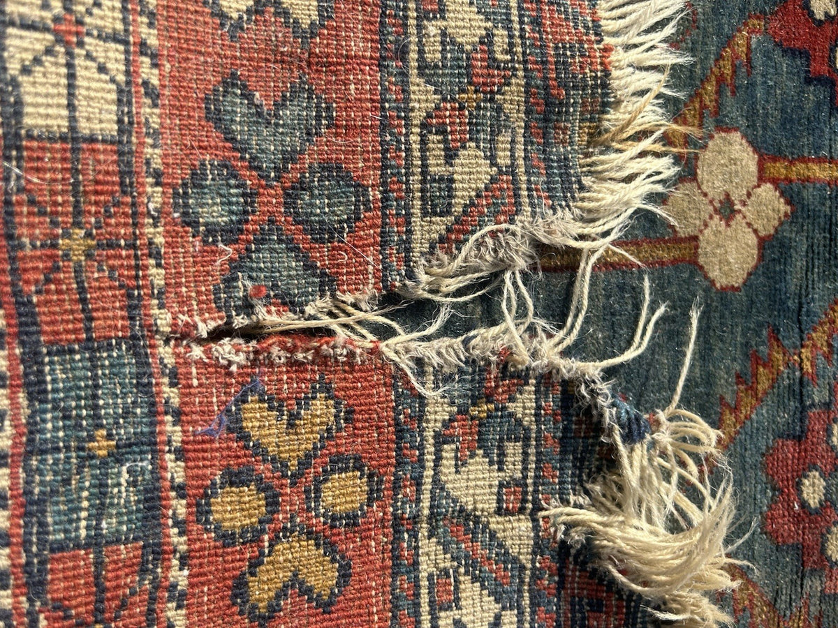Antique Caucasian Kuba Rug c1900 Blue Lattice Chichi Hand Knotted Wool 127x155cm15