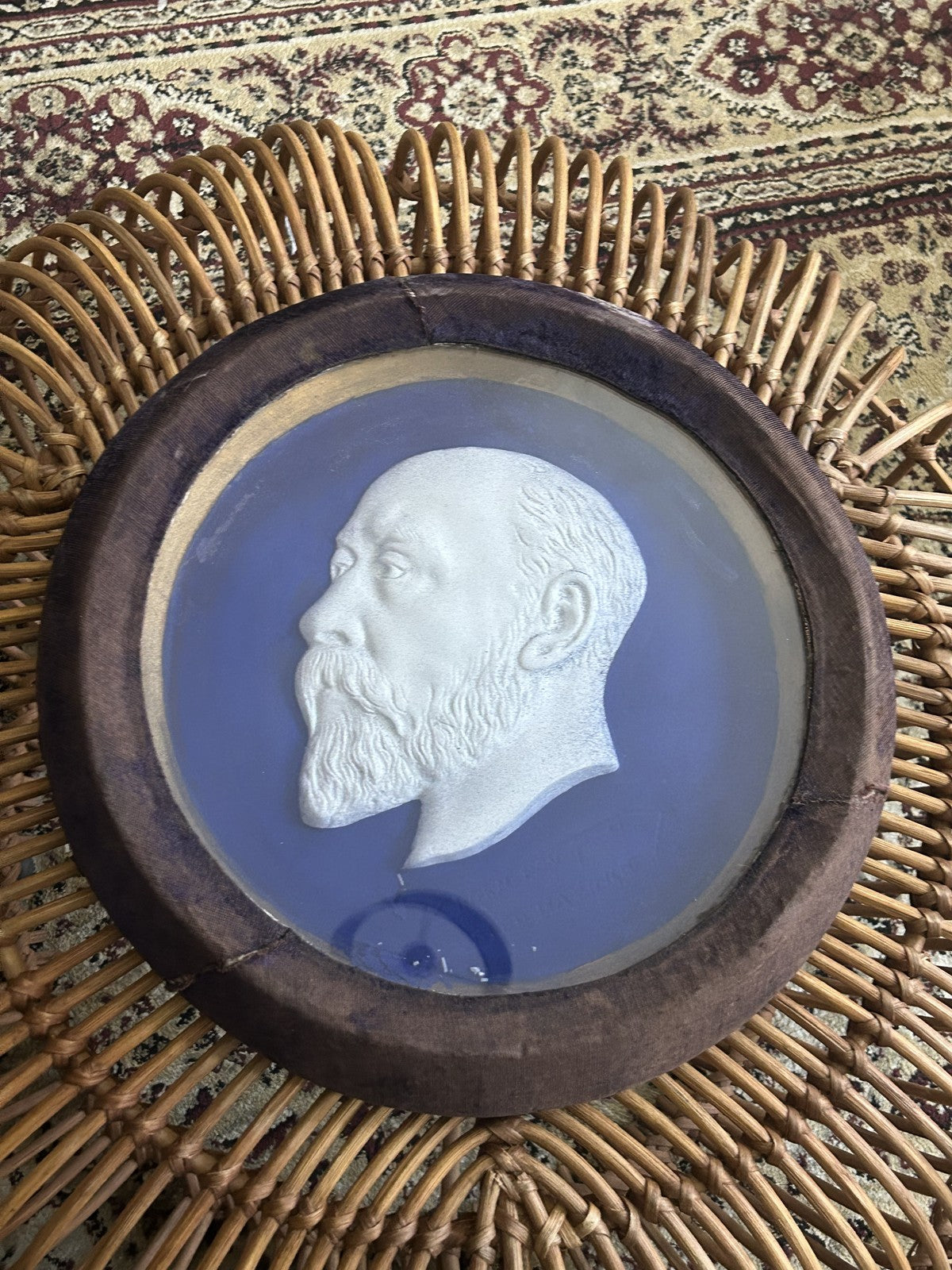 Antique Edward VII Blue Ground Relief Portrait Plaque, c.1910