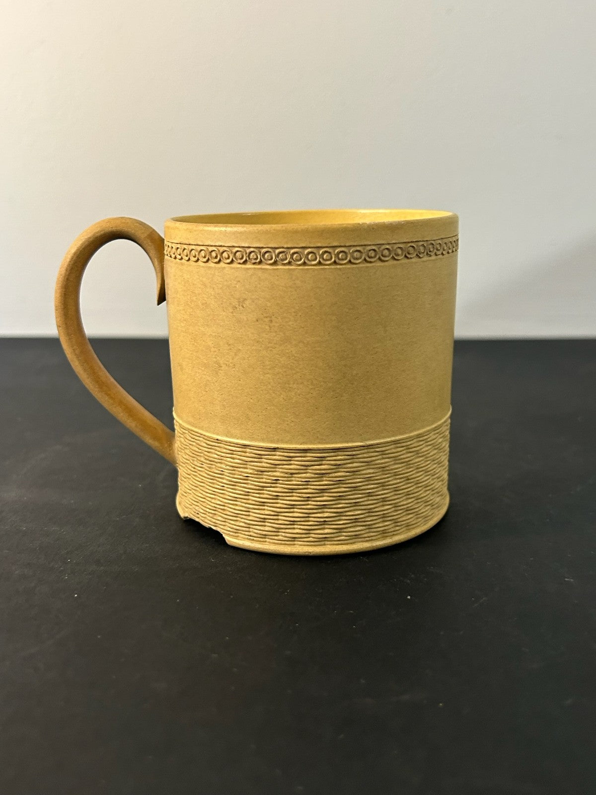 Antique English Caneware Cup c1800 1820 Engine Turned Basketweave 8cm A/F0
